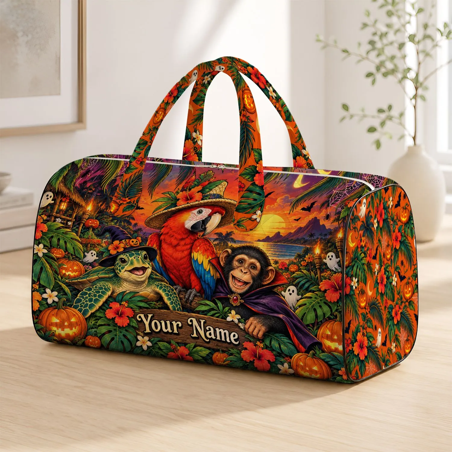 Tropical Halloween Animals for Spooky Summer Getaways and Festive Beach Escapes Quilted Weekend Bag - 1