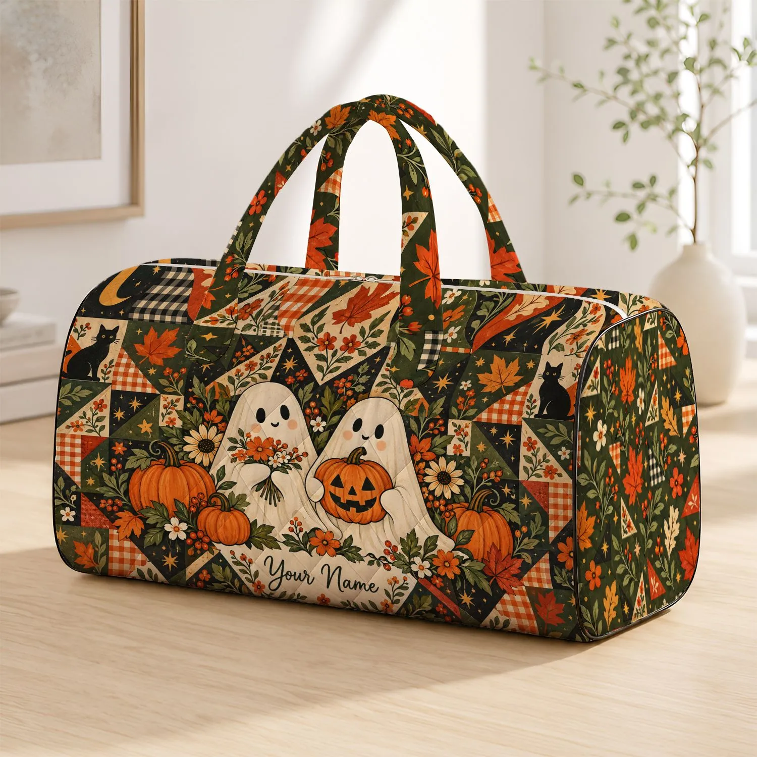 Ghosts, Pumpkins and Autumn Florals for Cozy Halloween Getaways and Fall Escapes Quilted Weekend Bag - 1