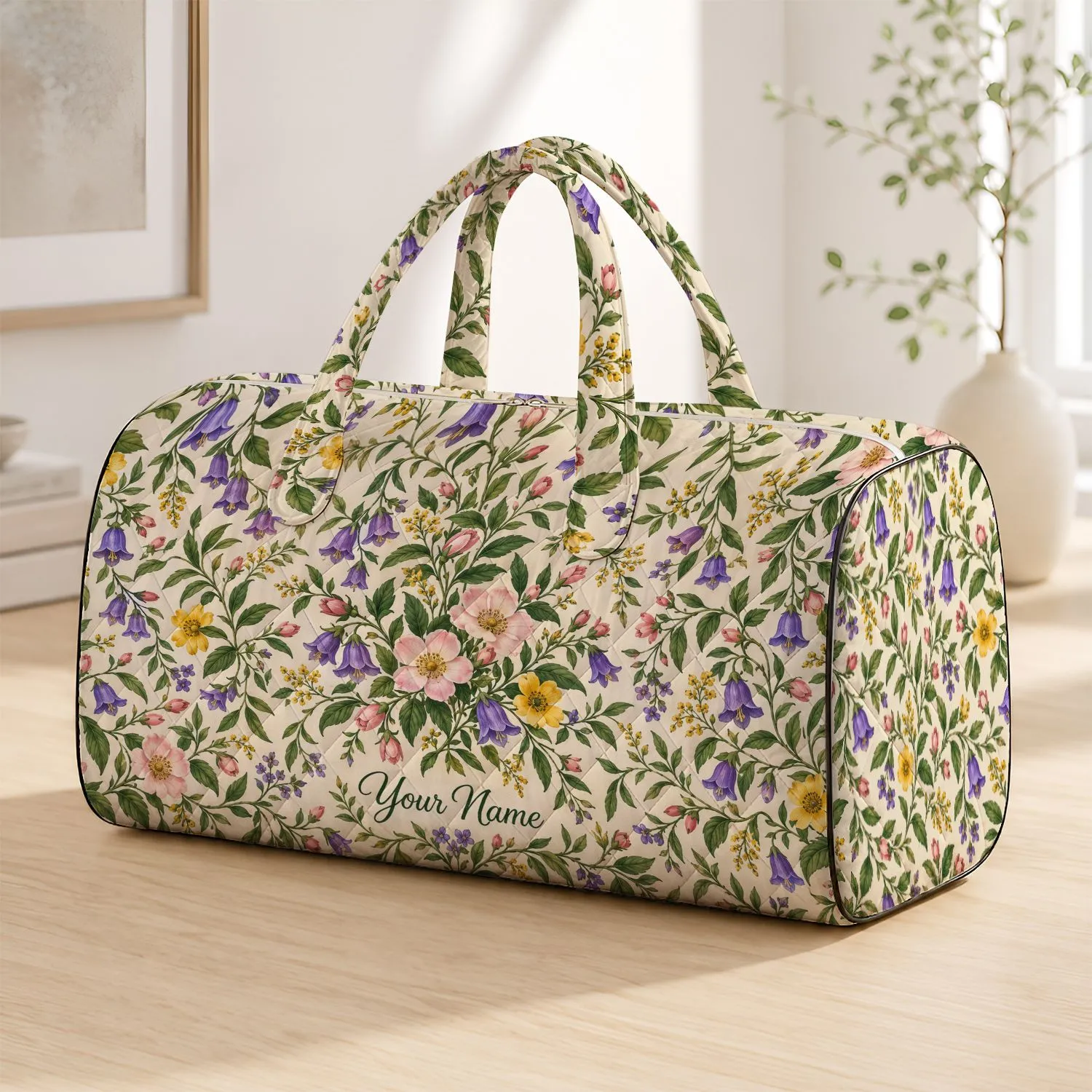 Trailing Wildflower Vines for Garden Getaways and Relaxed Vacation Travel Enthusiasts Quilted Weekend Bag - 1