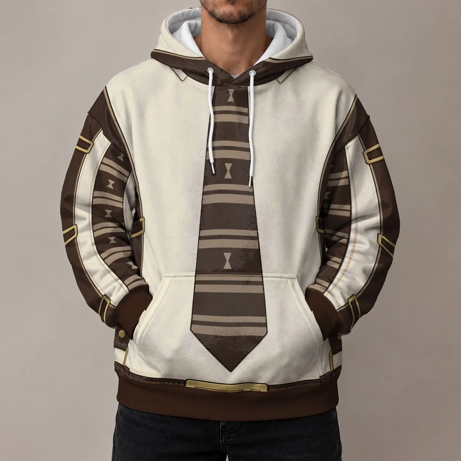 Cream Shirt, Brown Tie and Utility Belt Costume Look for Cosplay and Convention Events All-over Print Hoodie (Lightweight) - 1