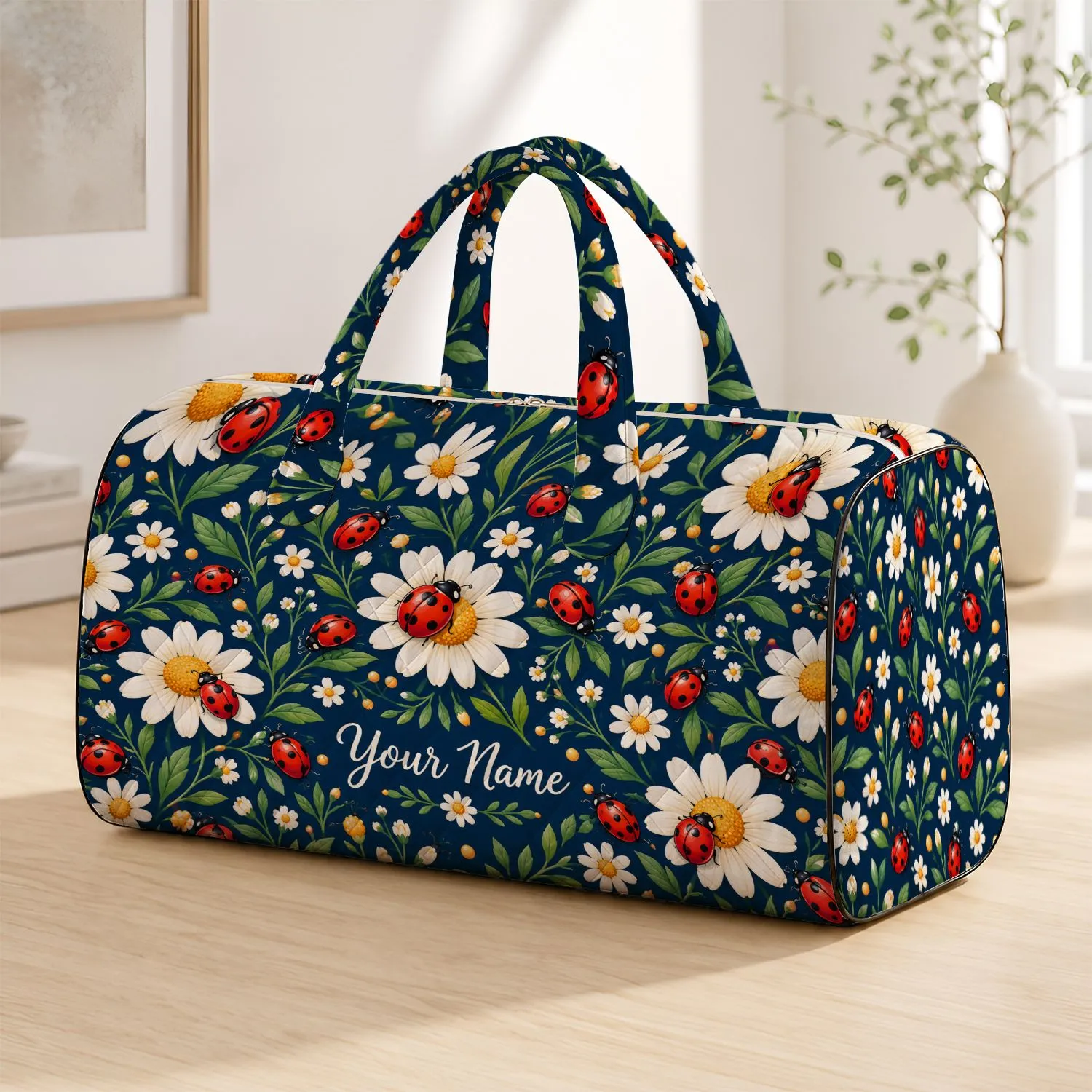 Ladybug and Daisy Motifs for Cheerful Spring Getaways and Everyday Travel Adventures Quilted Weekend Bag - 1