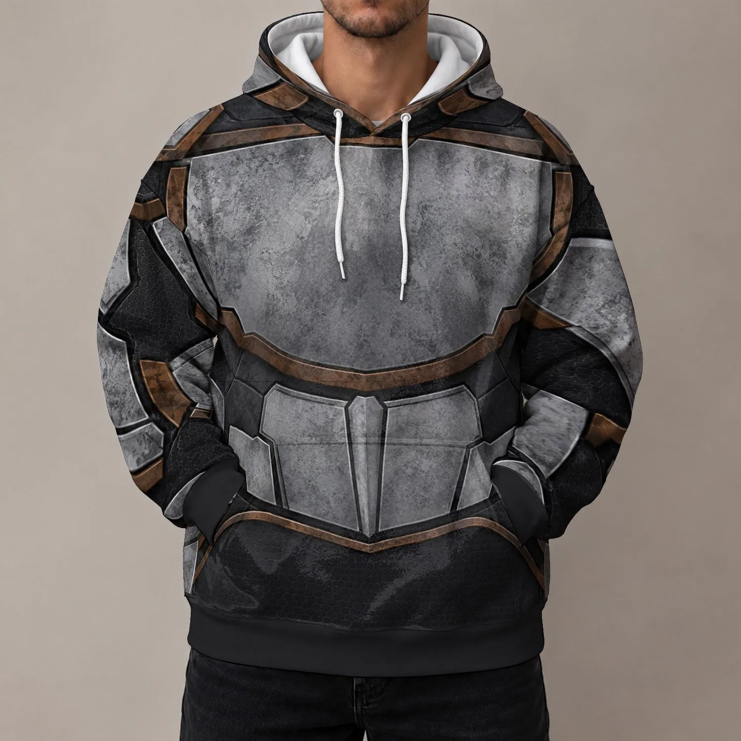 Charcoal Silver Armored Villain Suit Look for Comic Con Cosplay and Fan Events All-over Print Hoodie (Lightweight) - 1
