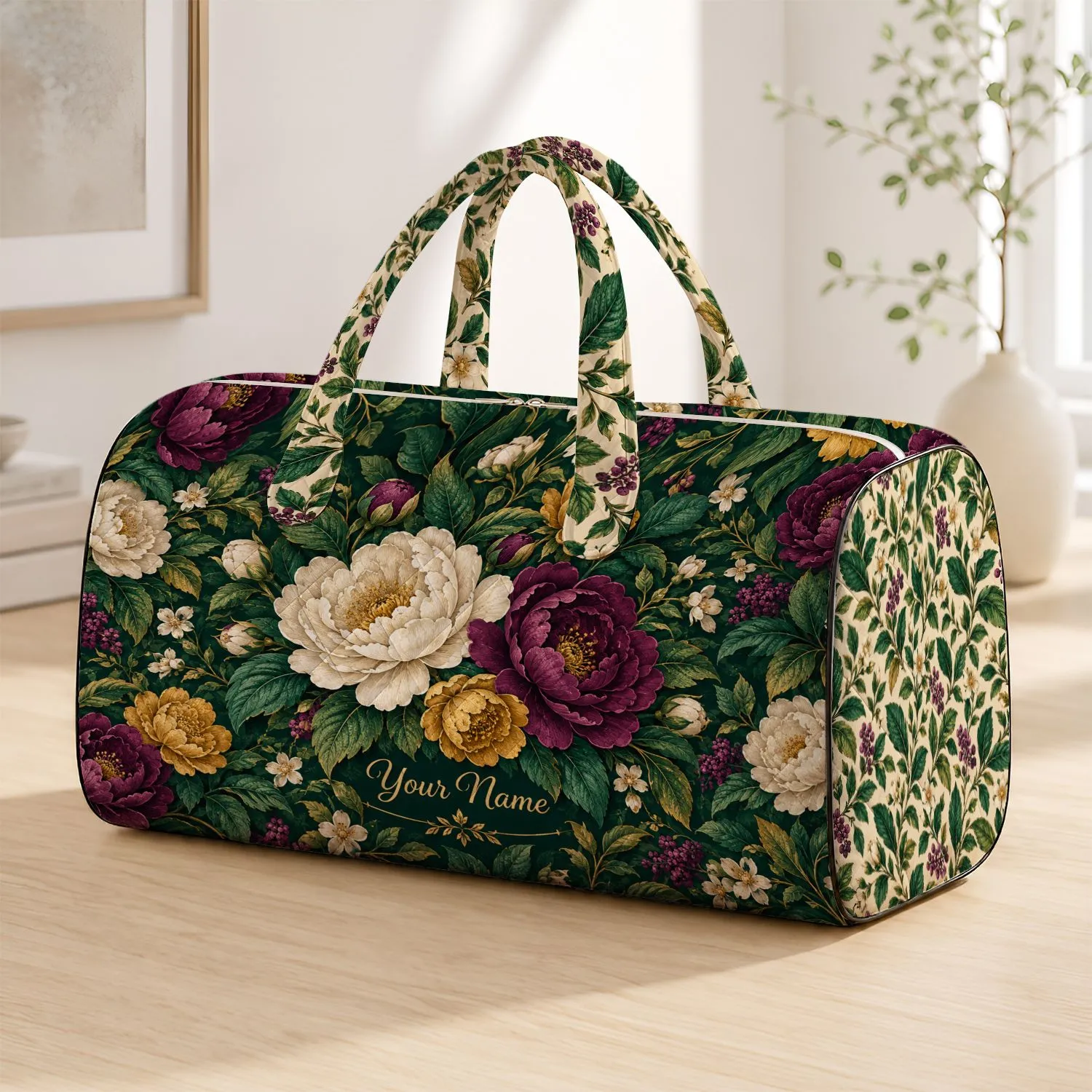 Lush Green Botanical Flowers for Relaxed Weekend Getaways and Nature Loving Travelers Quilted Weekend Bag - 1