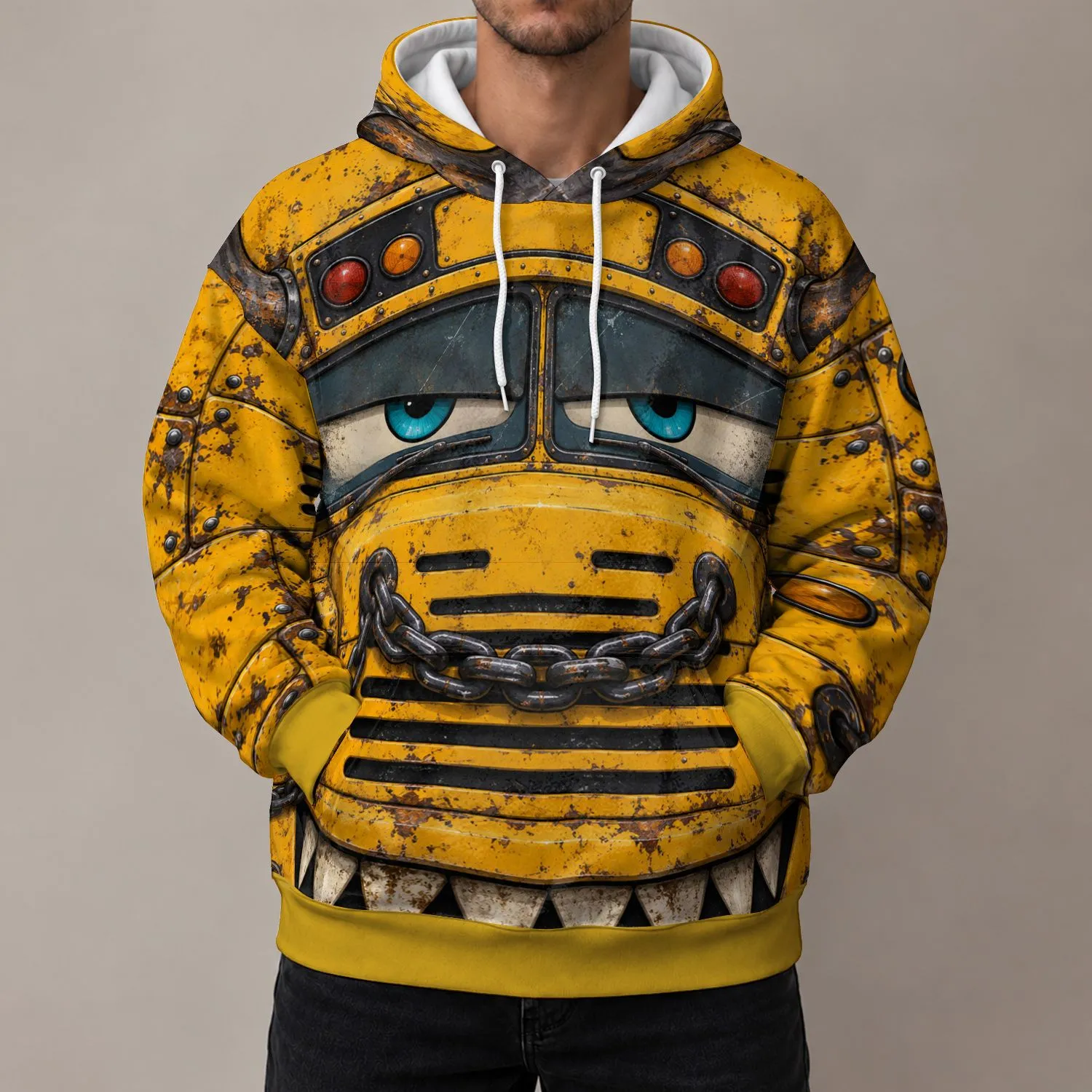 Yellow Horned School Bus Character Look for Halloween Parties and Cosplay Events All-over Print Hoodie (Lightweight) - 1