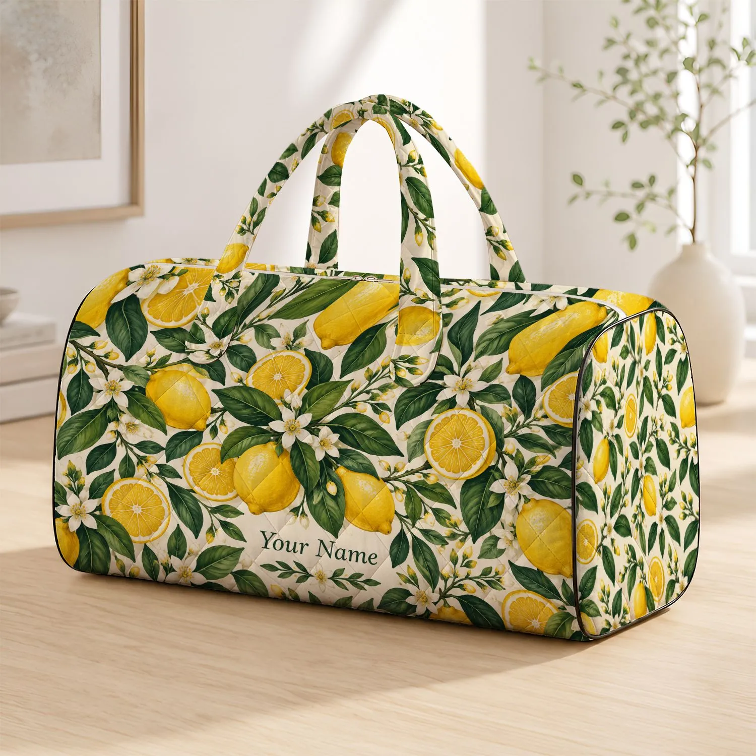 Fresh Lemons and Green Leaves for Sunny Summer Getaways, Vacations, and Picnics Quilted Weekend Bag - 1