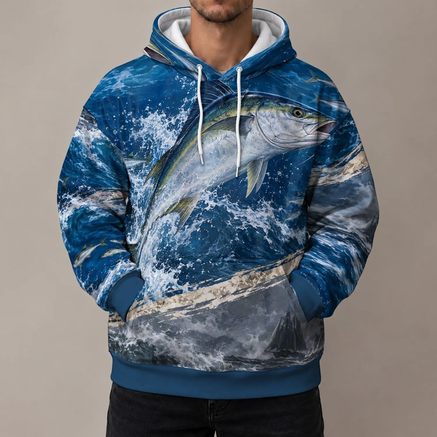 Silver Sailfish and Stormy Ocean Scenes for Coastal Adventure and Sea Lovers All-over Print Hoodie (Lightweight) - 1
