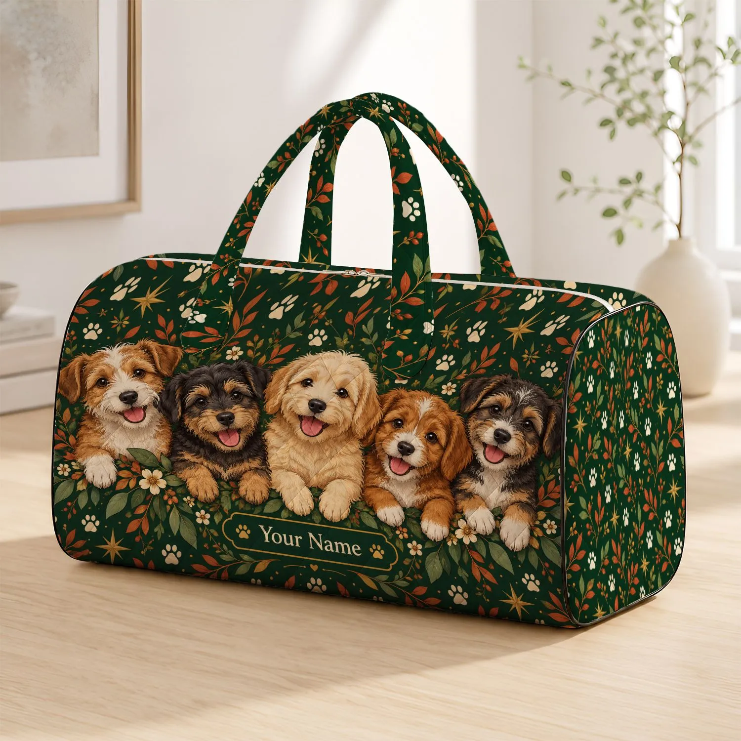 Happy Puppy Portraits for Road Trip Adventures and Cheerful Holiday Getaways Quilted Weekend Bag - 1