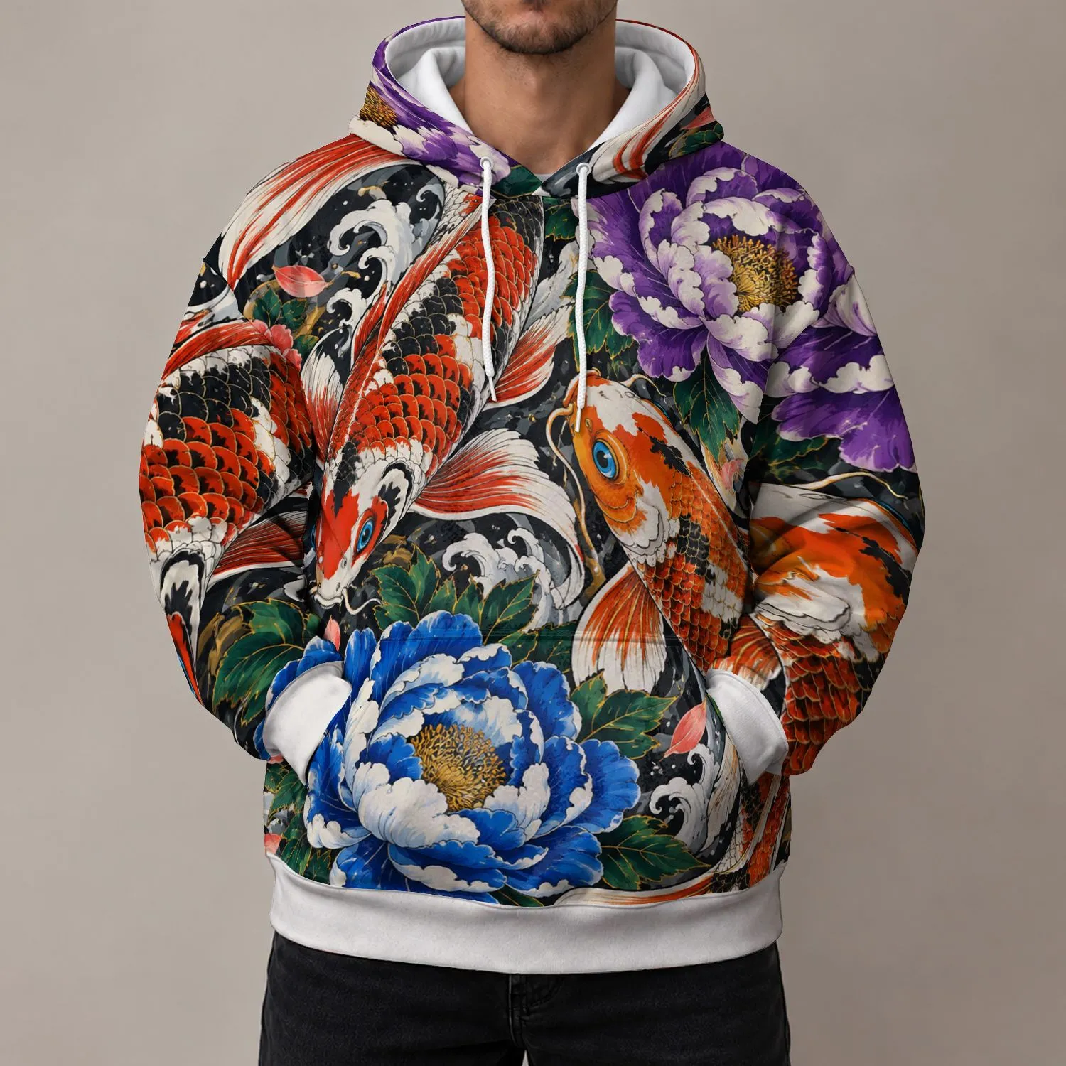 Koi Fish And Peony Floral Art For Spring Outings And Everyday Garden Style All-over Print Hoodie (Lightweight) - 1