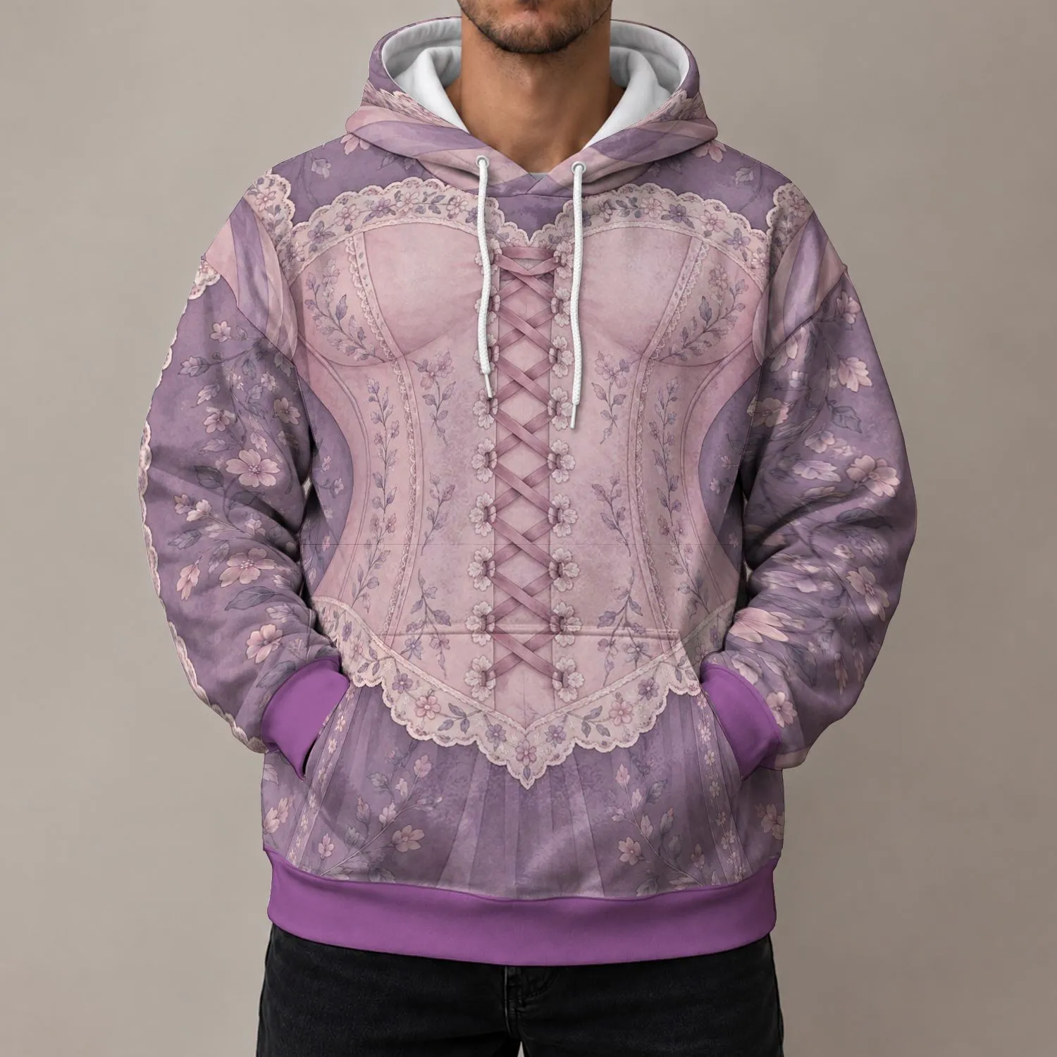 Lavender Lace-Up Princess Bodice Look for Fairytale Parties and Halloween Cosplay All-over Print Hoodie (Lightweight) - 1