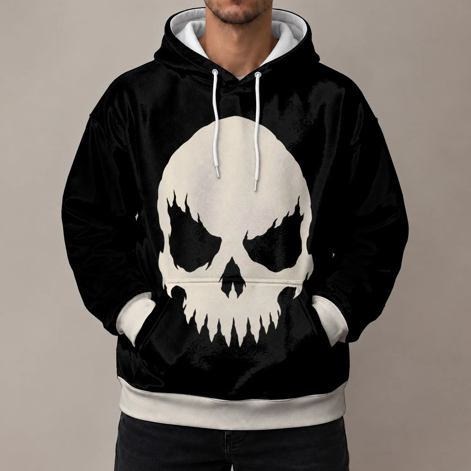 Ivory Skull Emblem for Halloween Parties and Dark Costume Looks for Alternative Style All-over Print Hoodie (Lightweight) - 1