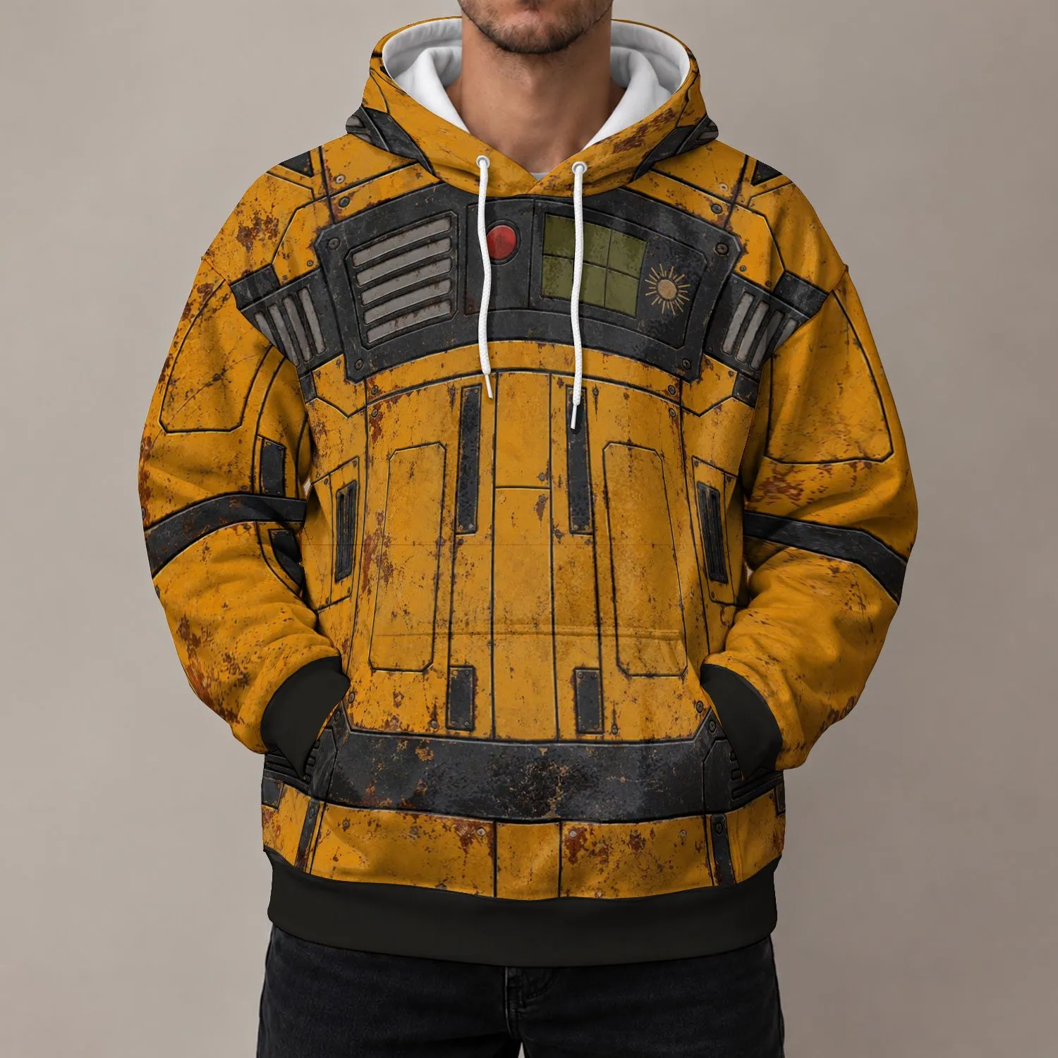 Weathered Ochre Utility Suit Look for Sci-Fi Fans and Halloween Cosplay Gatherings All-over Print Hoodie (Lightweight) - 1
