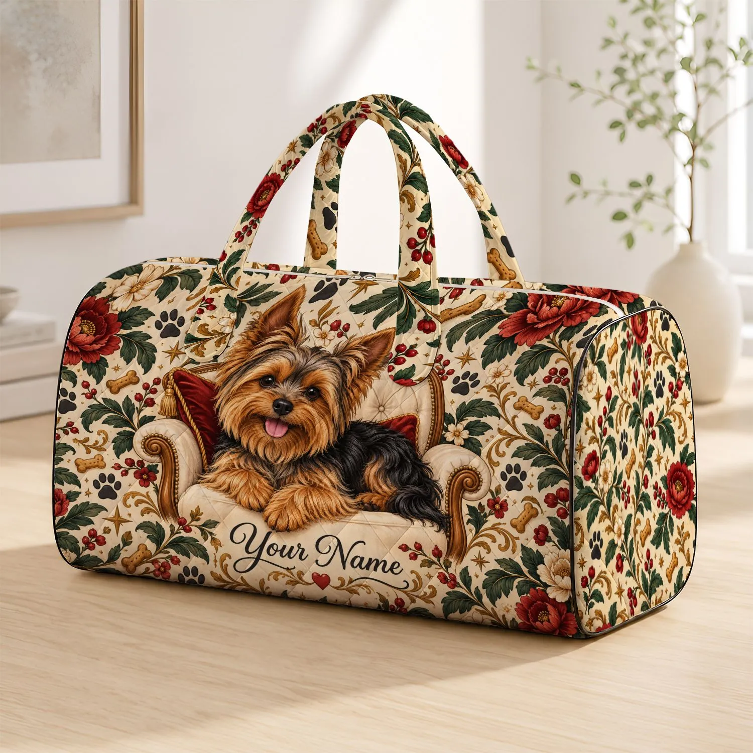 Spiky Yorkshire Terrier Cozy Getaway Companion Gift for Women Who Love Dogs Quilted Weekend Bag - 1