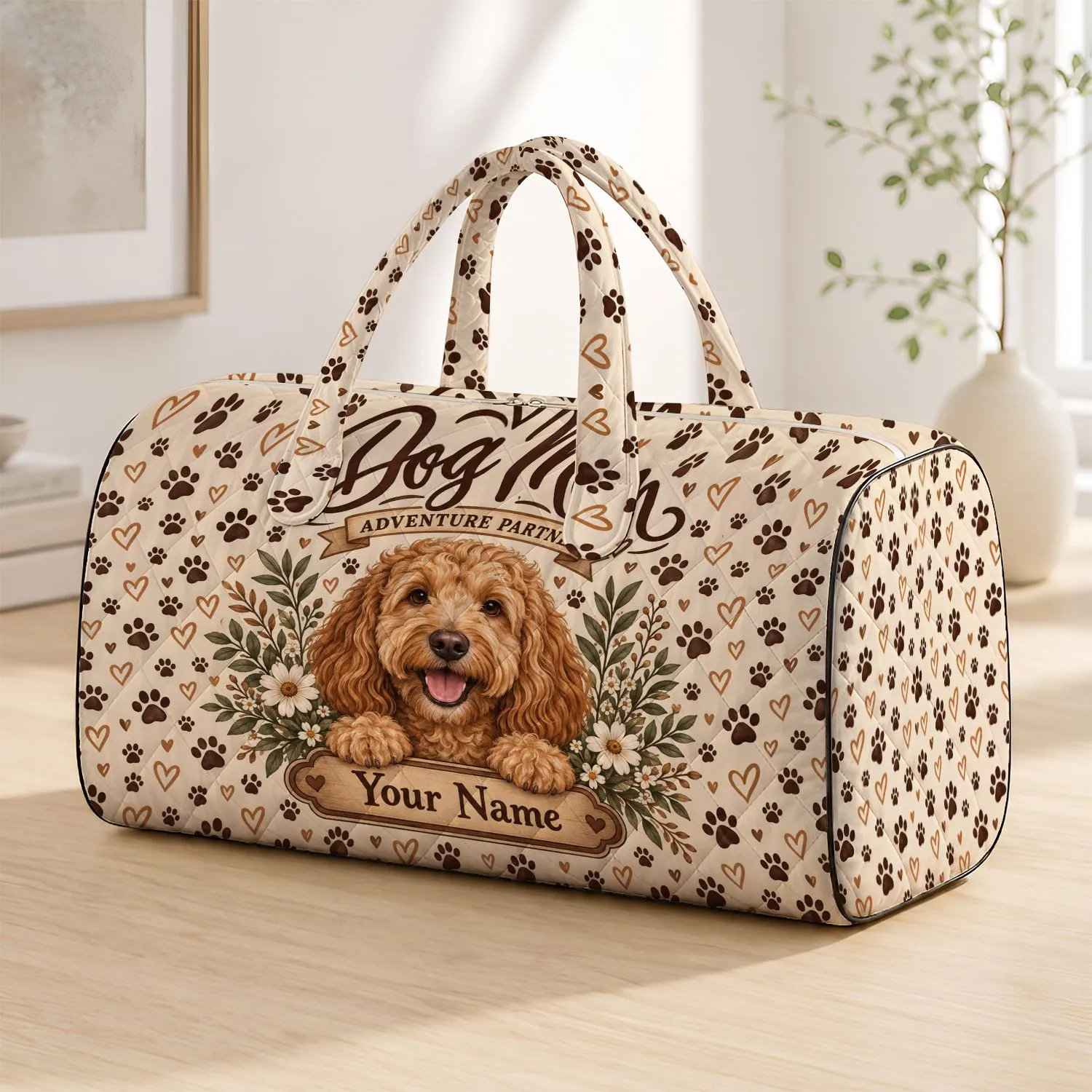 Golden Doodle Dog Mom Gift for Weekend Getaways and Pet-Loving Travel Adventures Quilted Weekend Bag - 1