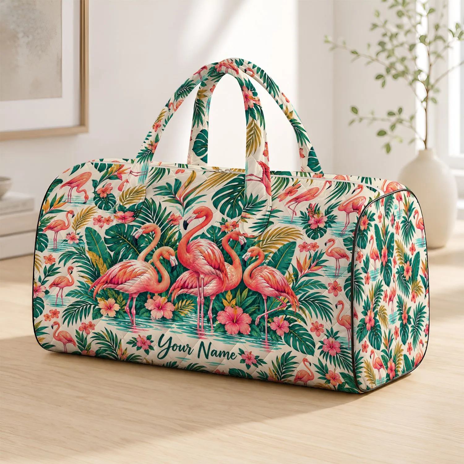 Colorful Flamingo Flock for Tropical Beach Escapes and Sunny Summer Holiday Getaways Quilted Weekend Bag - 1