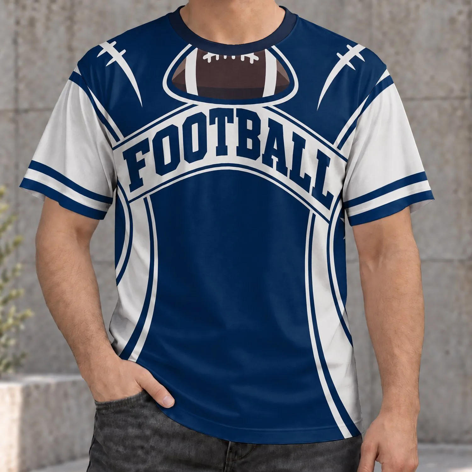 Navy And White Football Emblem For Game Day And Casual Sportswear All-over Print Unisex T-shirt - 1