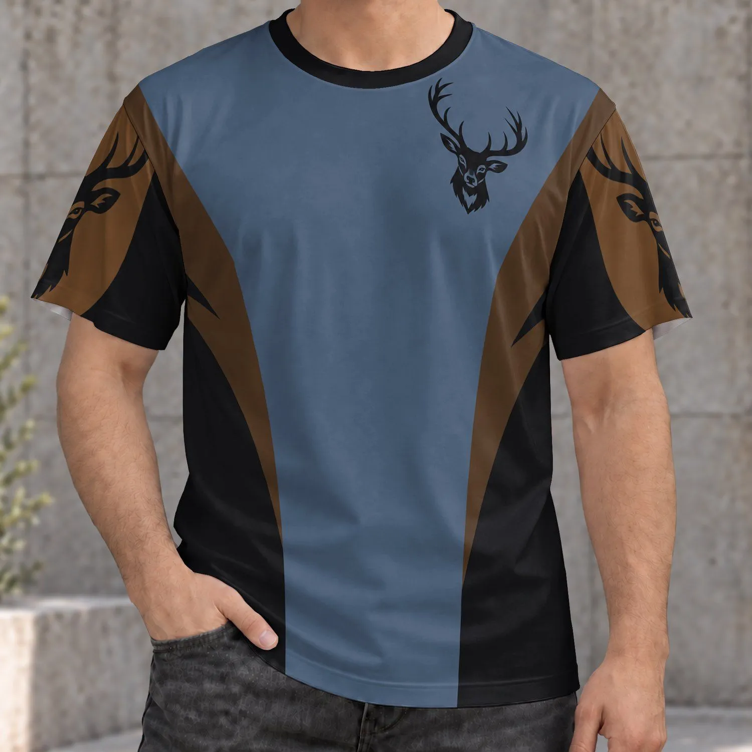 Stag Head Emblem for Autumn Outdoor Adventures and Country Style Gifts for Grandpa All-over Print Unisex T-shirt - 1