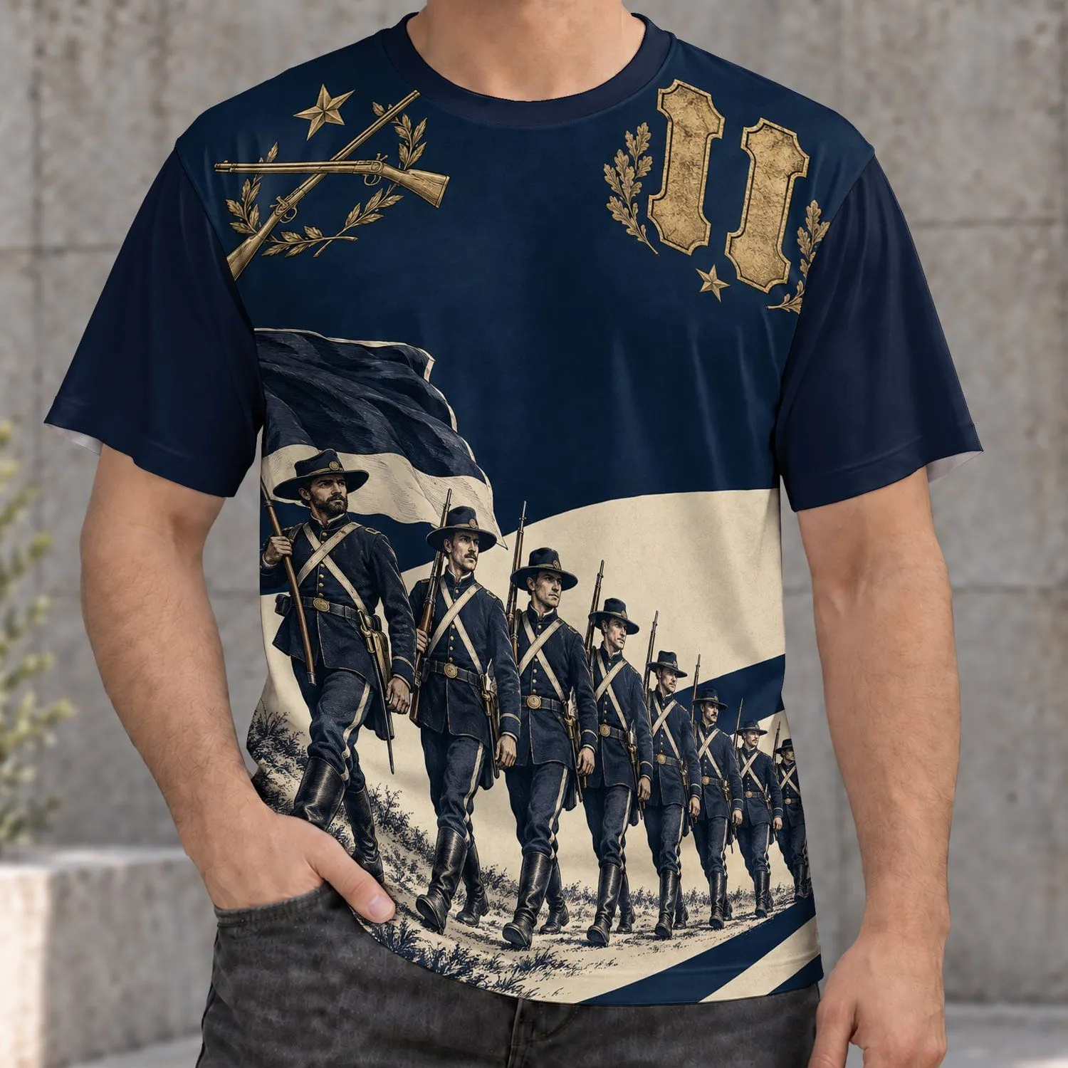 Marching Soldier Heritage Scene for History Events and Everyday Casual Wear All-over Print Unisex T-shirt - 1