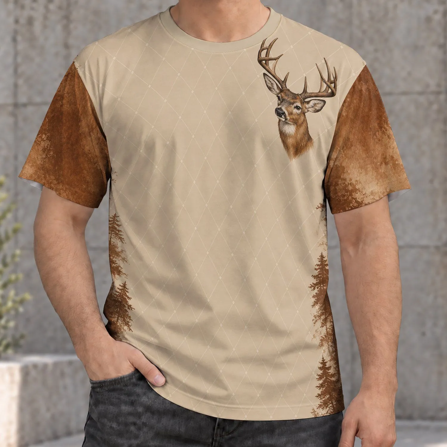 Deer Head Emblem For Rustic Woodland Style And Everyday Outdoor Wear All-over Print Unisex T-shirt - 1