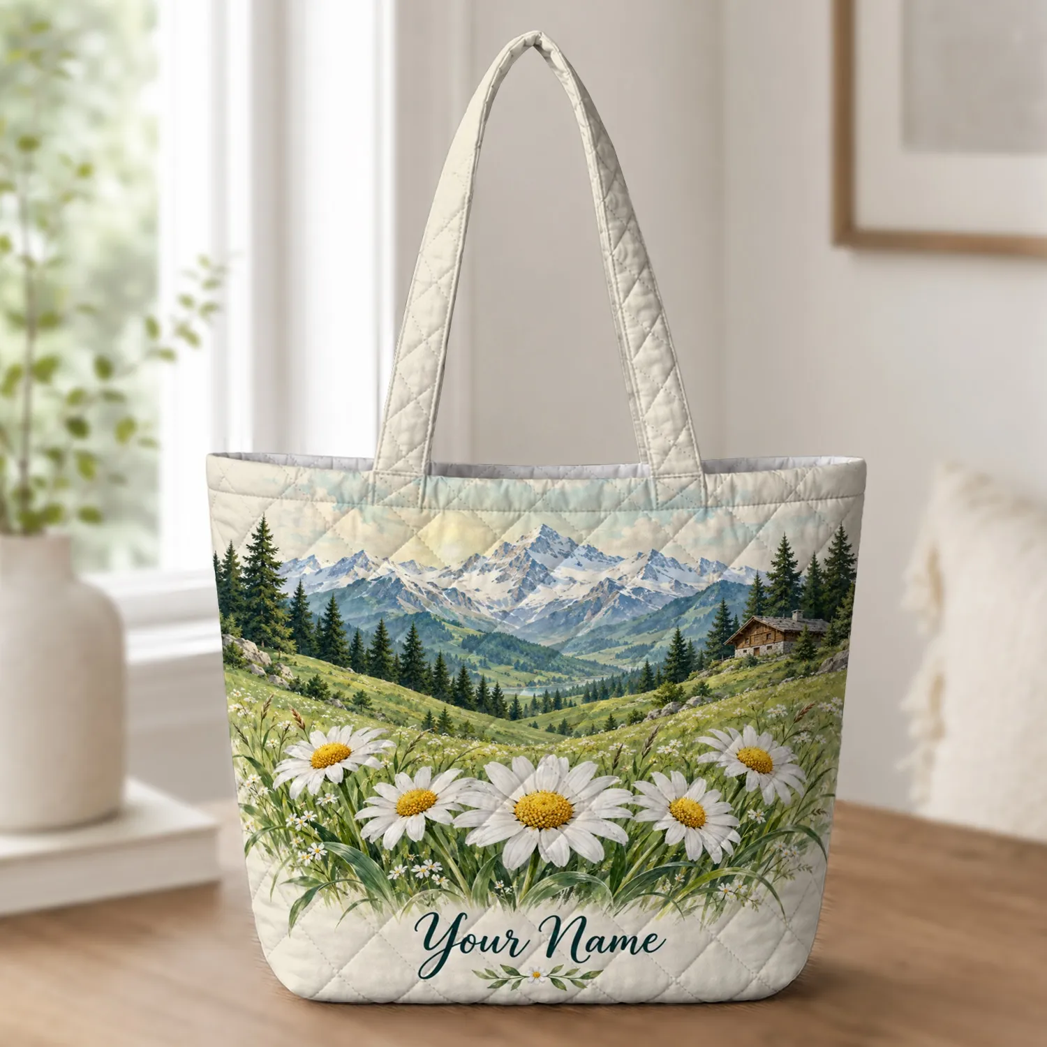 Alpine Mountain Daisies for Spring Meadow Walks and Nature-Loving Gift Giving Quilted Tote Bag - 1