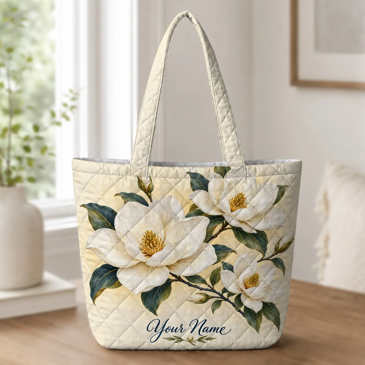 White Magnolia Blossoms for Southern Garden Lovers and Springtime Gift Giving Quilted Tote Bag - 1