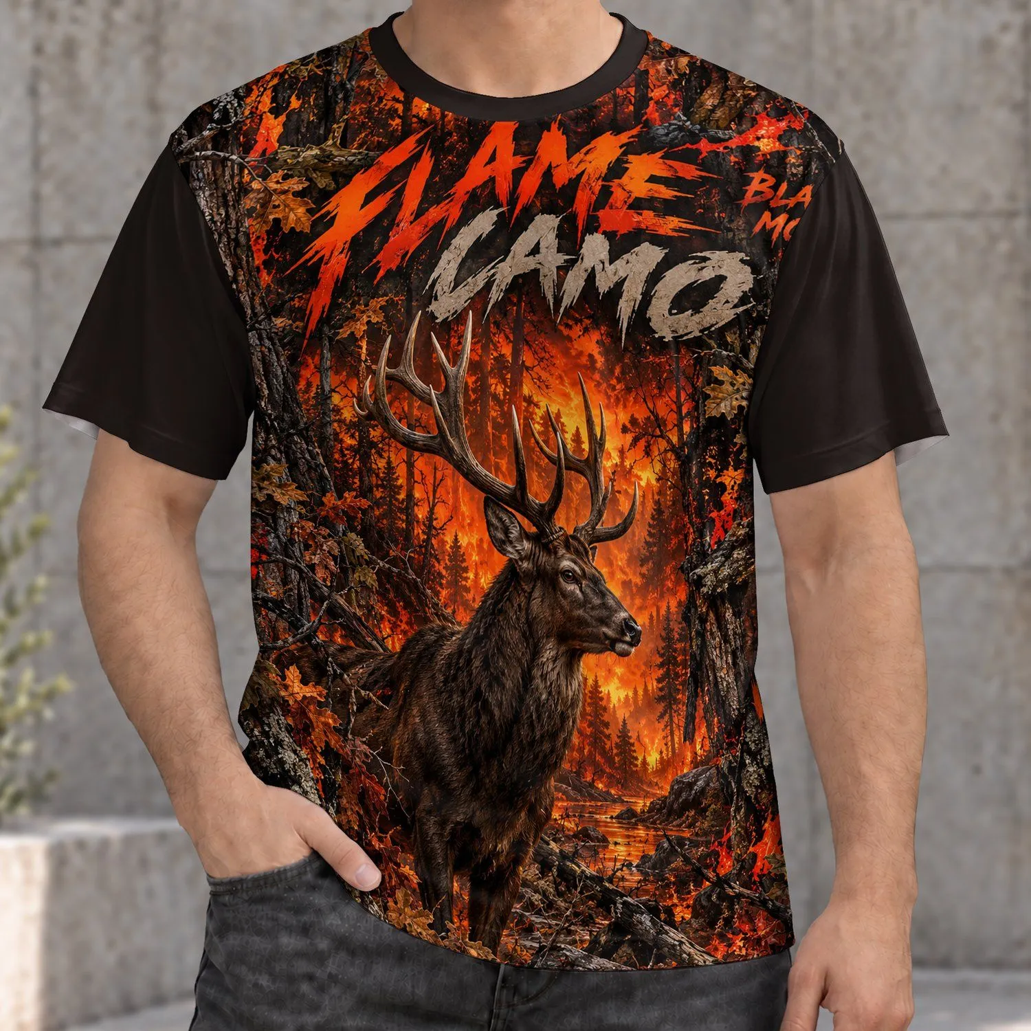Blazing Stag Woodland Scene for Cozy Evenings and Rustic Weekend Lounge Style All-over Print Unisex T-shirt - 1