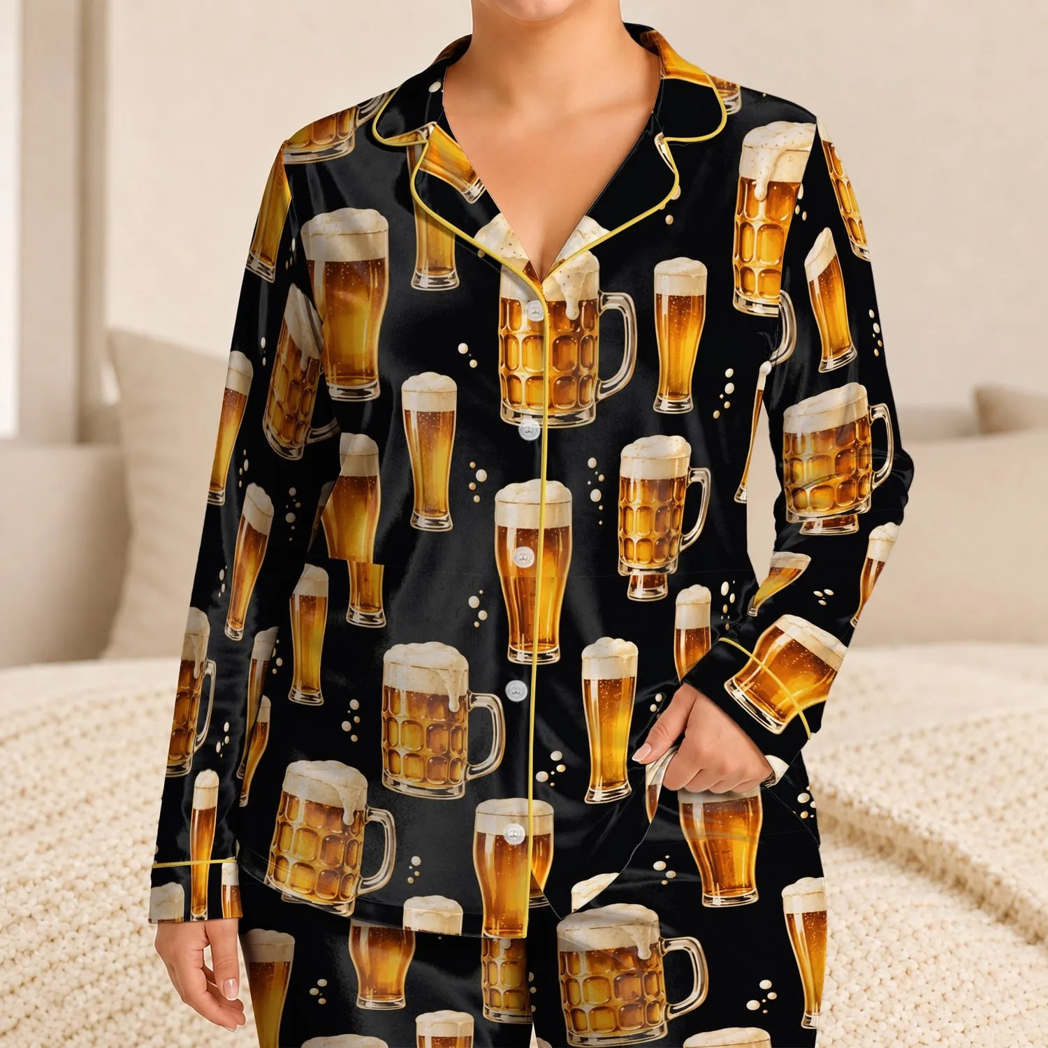 Golden Beer Steins for Summer Gatherings and Relaxed Beach Getaways Satin Pajamas Set - 1
