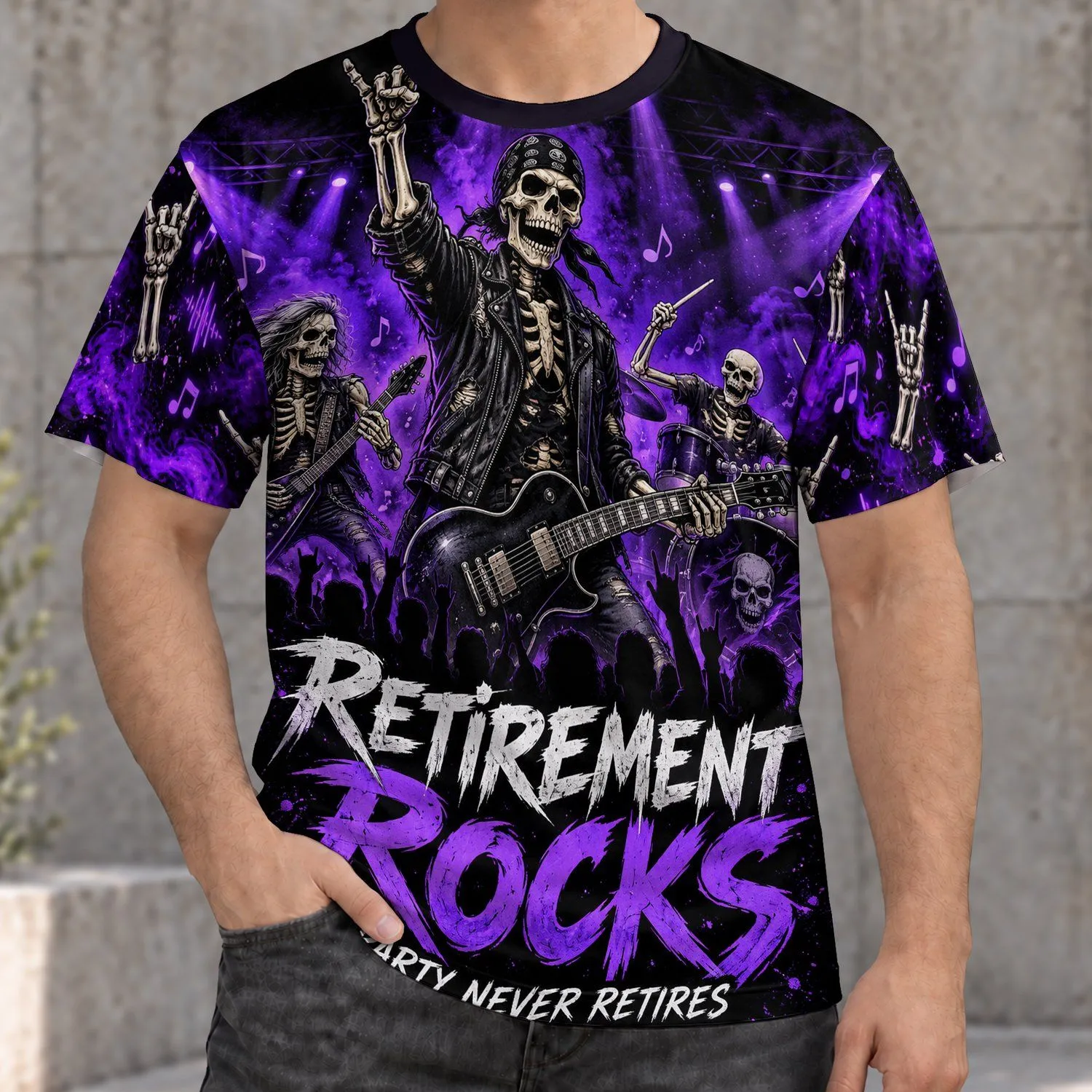 Skeleton Rock Band Retirement Celebration for Classic Rock Fans and Music Lovers Gift All-over Print Unisex T-shirt - 1