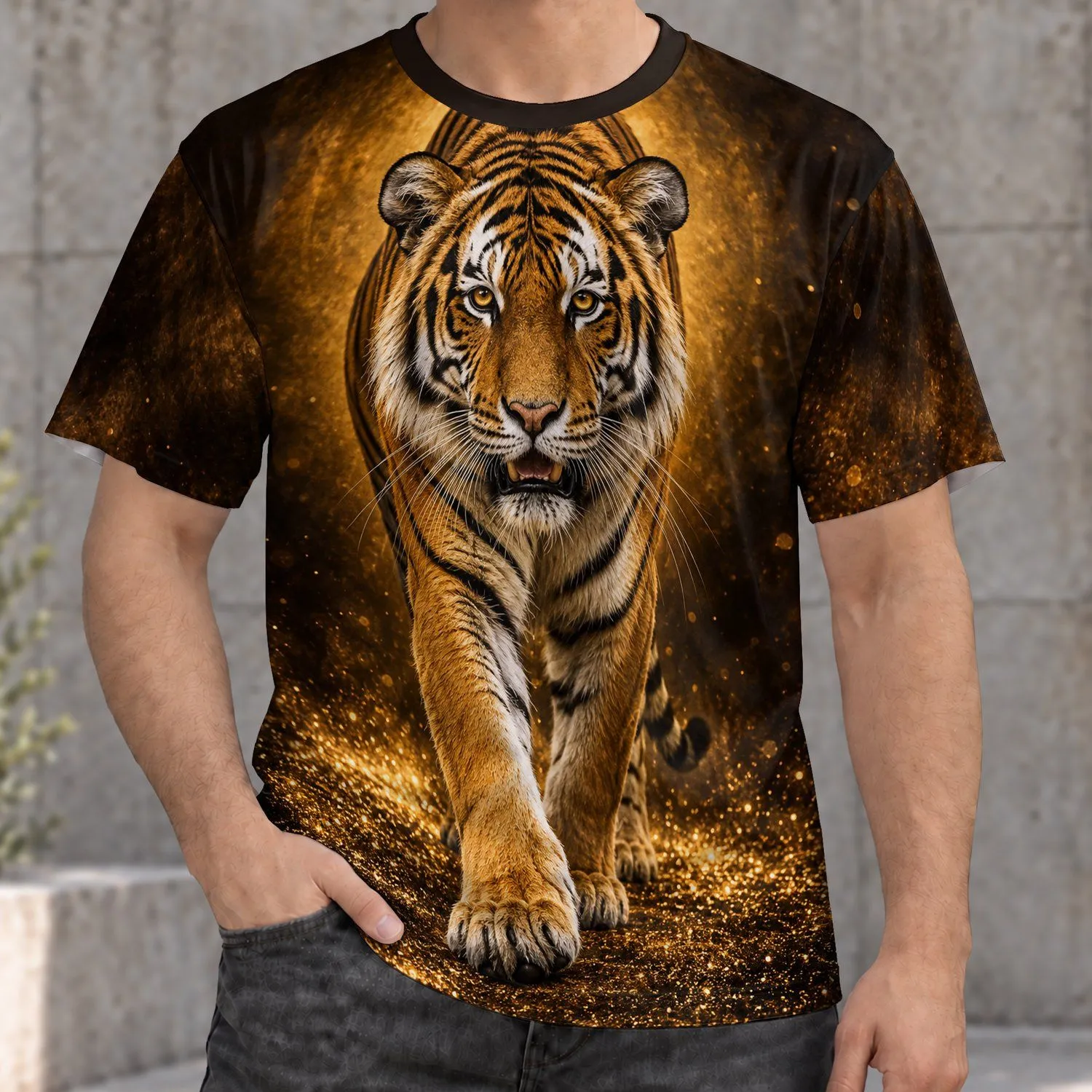 Golden Tiger Portrait for Bold Everyday Style, Casual Daily Wear and Wildlife Lovers All-over Print Unisex T-shirt - 1