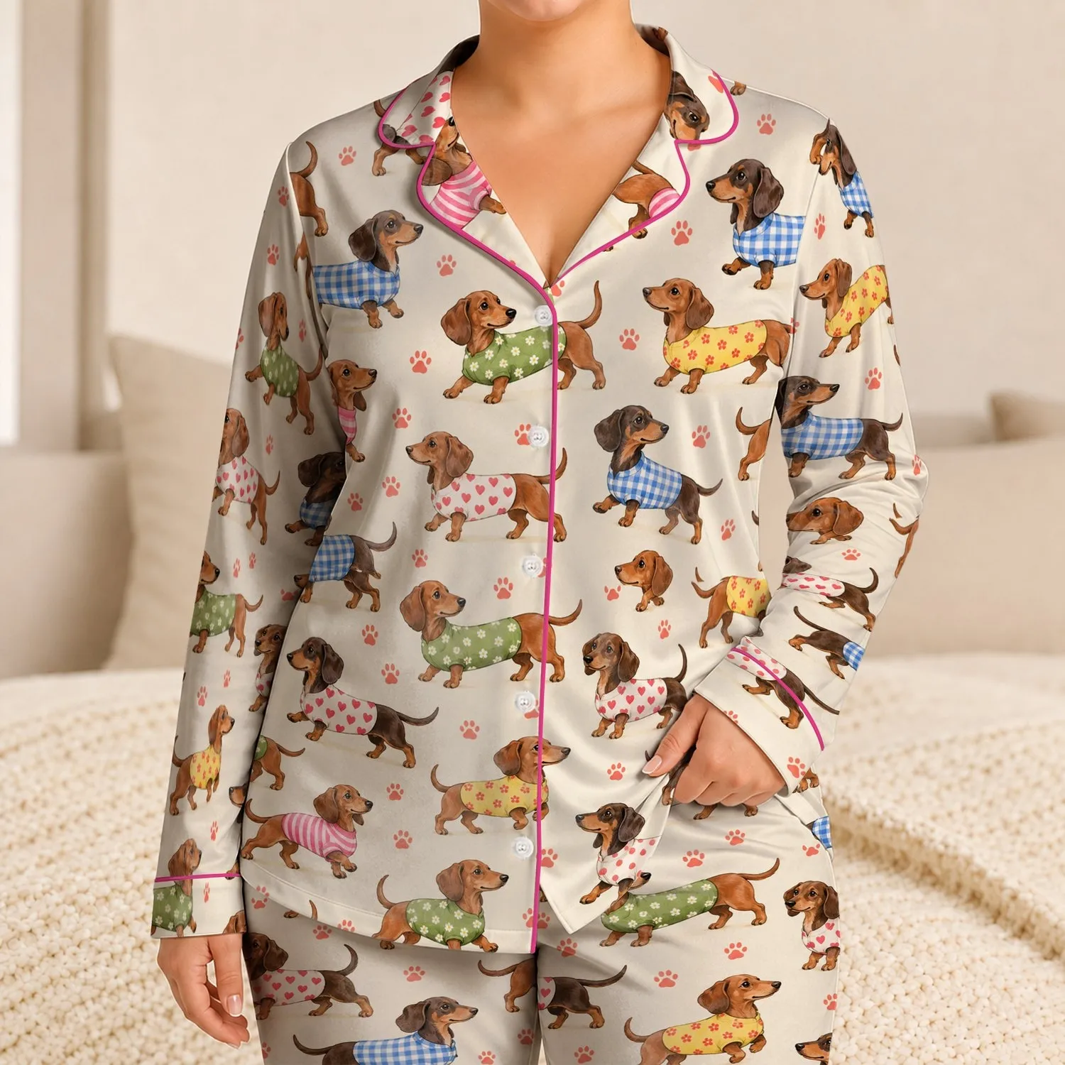 Colorful Dachshund Dogs for Cozy Lounging and Sweet Gifts for Dachshund Lovers Satin Pajamas Set - 1