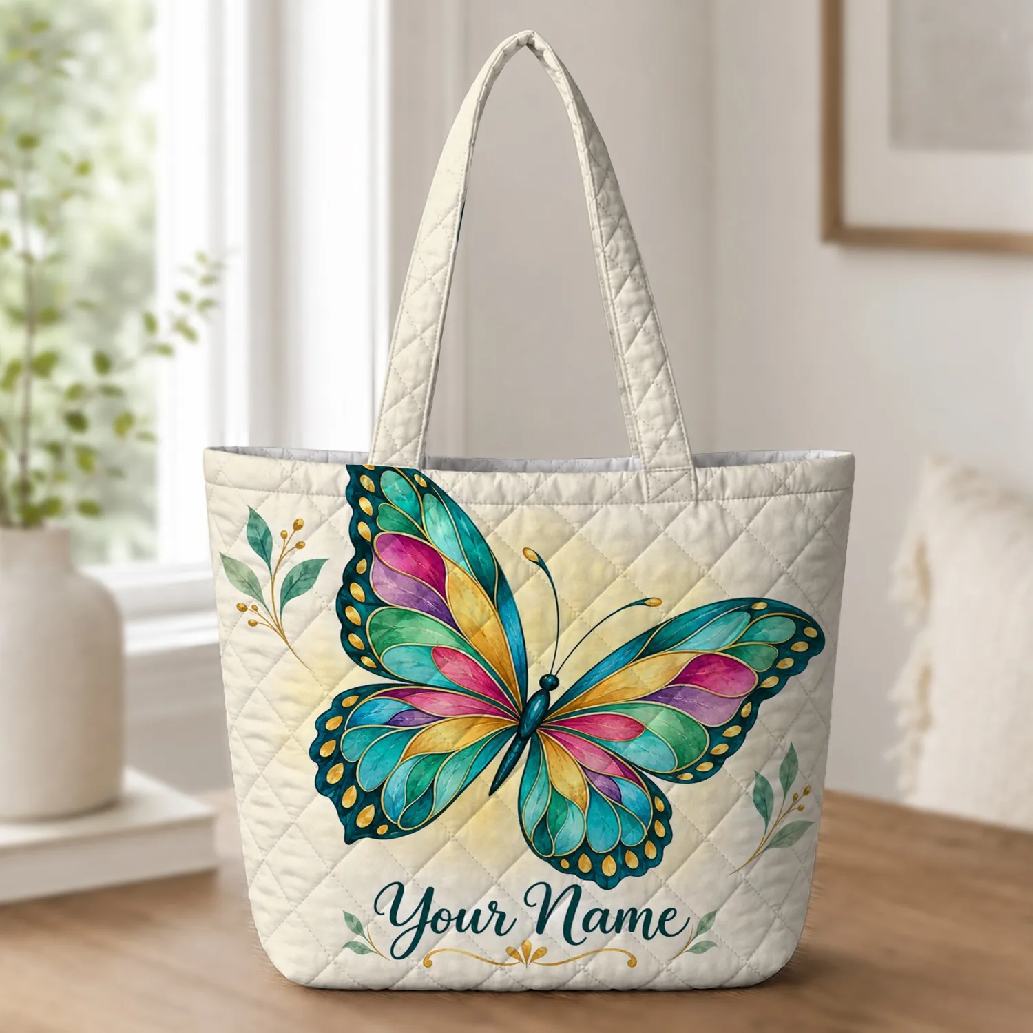 Colorful Butterfly With Jewel-Toned Wings For Nature Lovers And Summer Gifting Quilted Tote Bag - 1