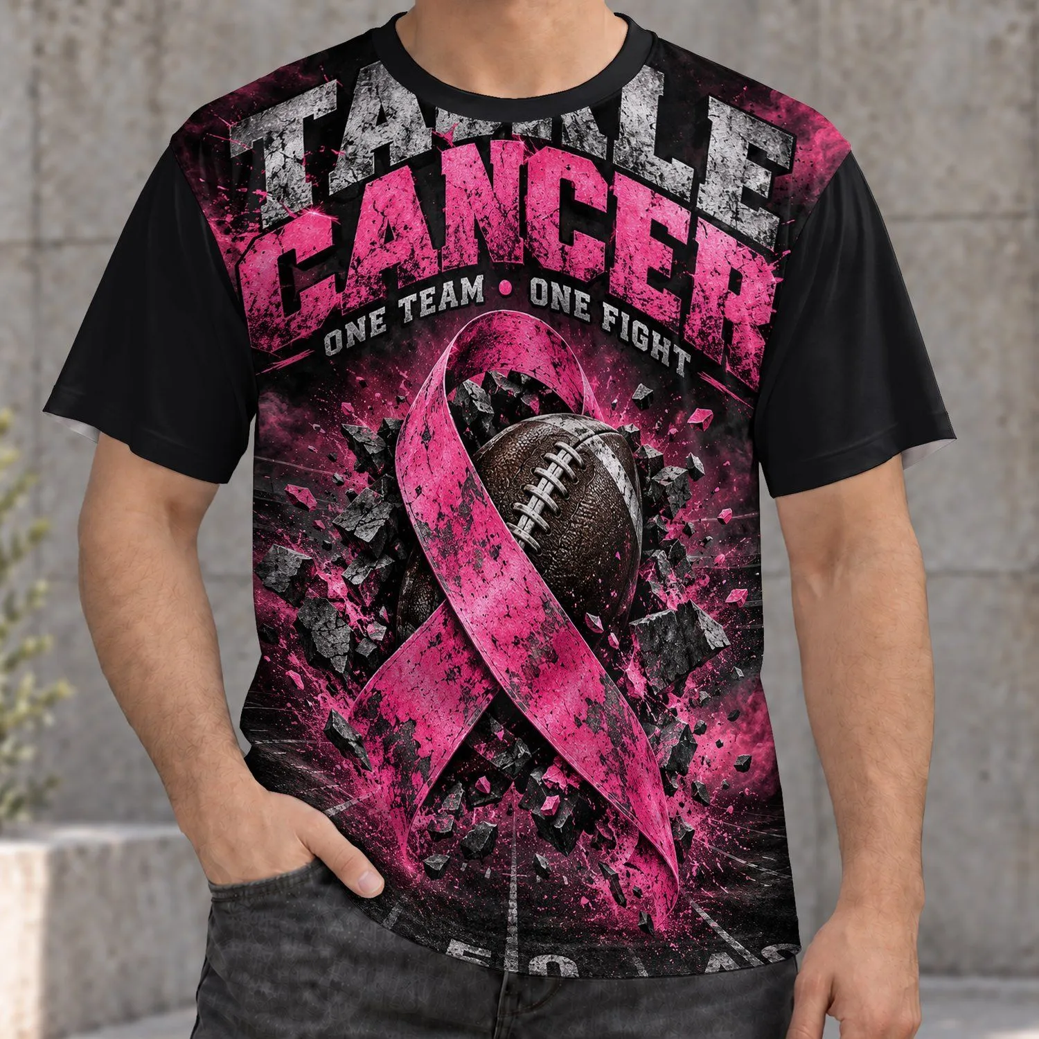 Football Cancer Awareness, Pink Ribbon Support, One Team One Fight for Game Day Unity All-over Print Unisex T-shirt - 1