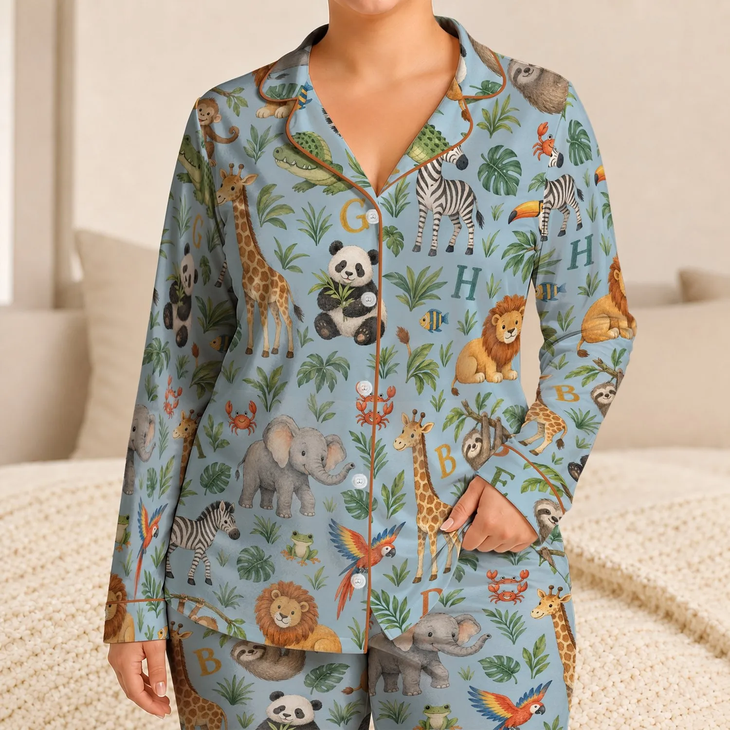 Watercolor Safari Animals And Alphabet For Cozy Storytime And Little Explorer Gifts Satin Pajamas Set - 1