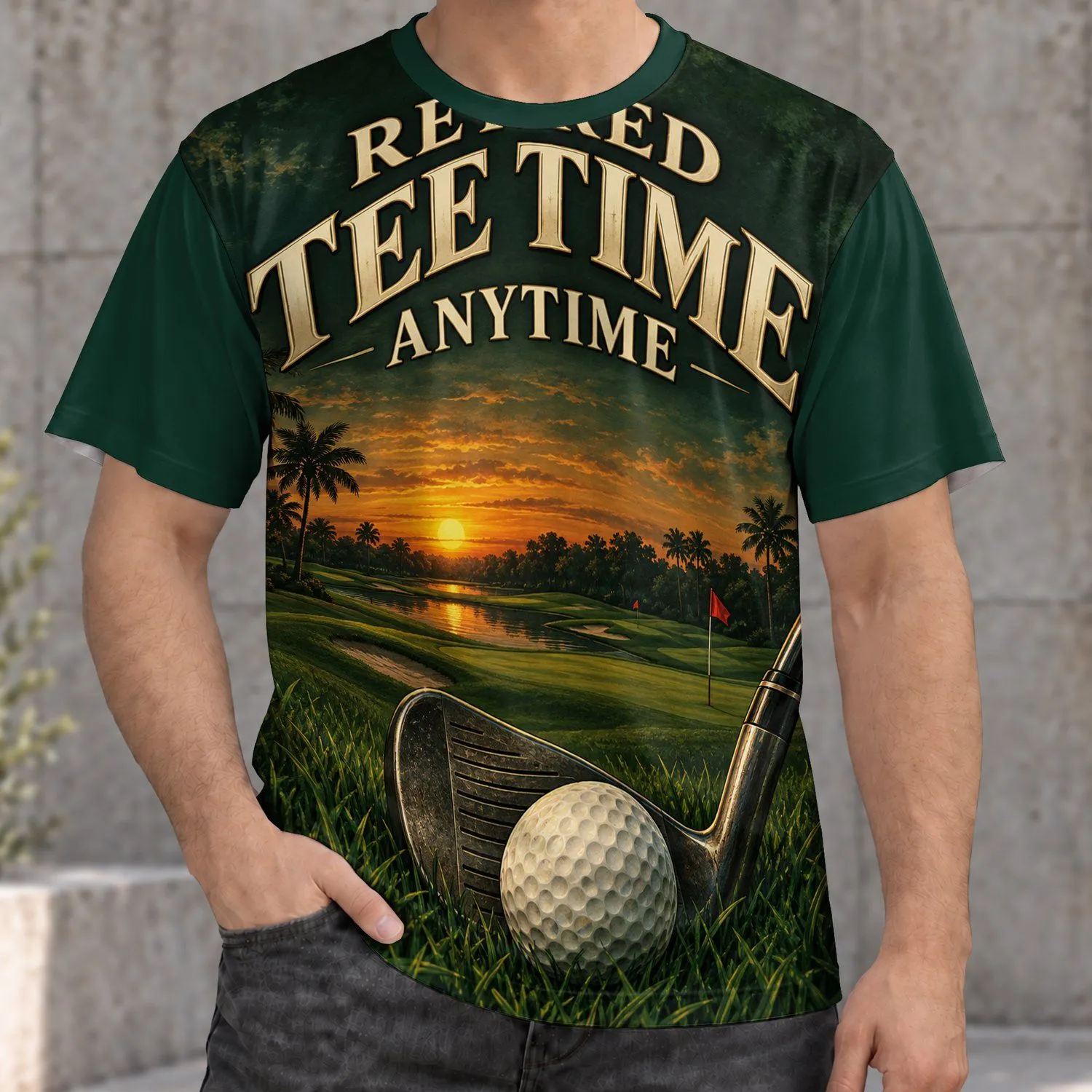 Retired Tee Time Golf Sunset Scene for Relaxed Weekend Course Days and Leisure All-over Print Unisex T-shirt - 1