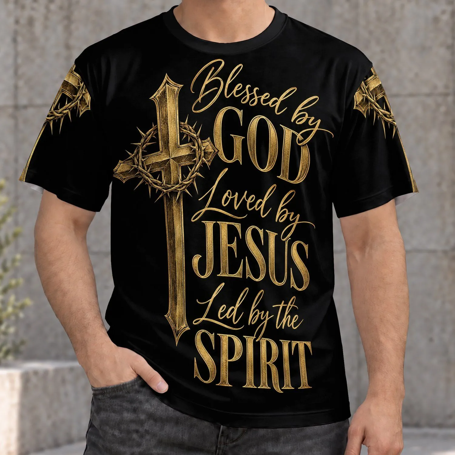 Gold Crown Of Thorns Cross For Church Worship And Everyday Christian Faith Gift All-over Print Unisex T-shirt - 1