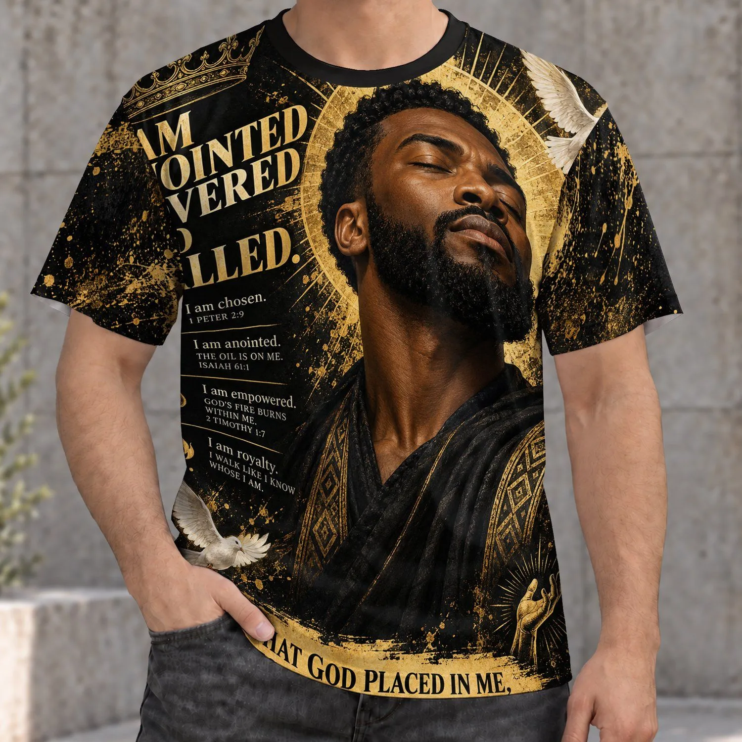 Anointed Man and Dove Faith Gathering Inspiration for Christian Men and Believers All-over Print Unisex T-shirt - 1