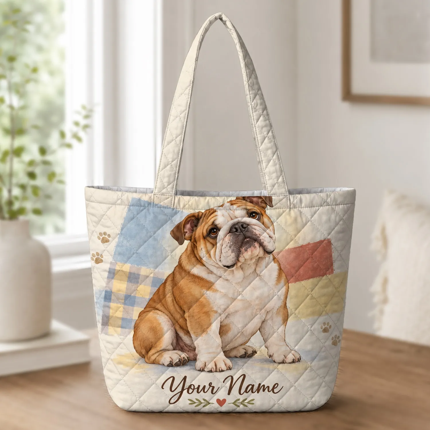 Colorful Bulldog Portrait for Pet Lover Birthdays, Celebrations, and Dog Lover Gifts Quilted Tote Bag - 1