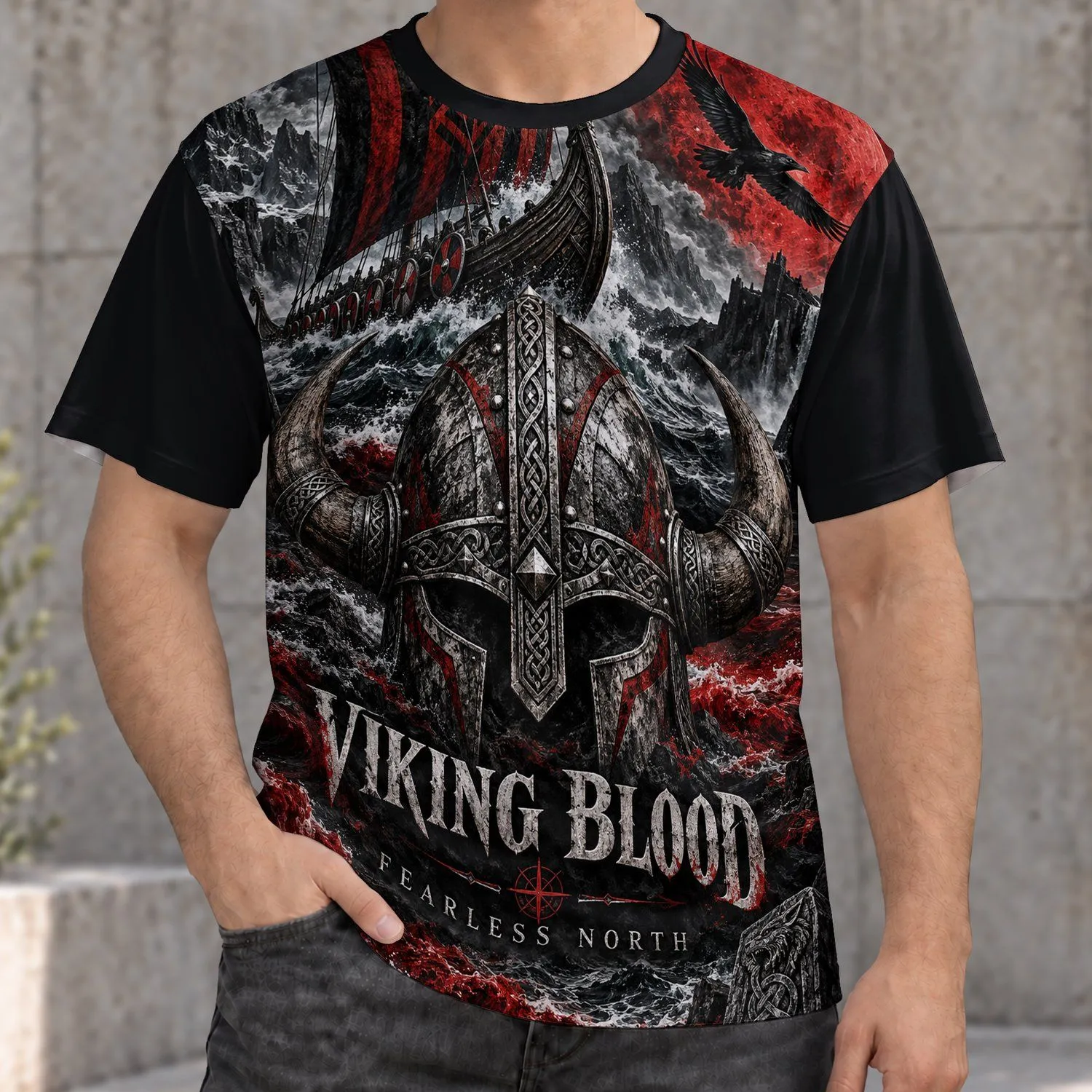 Viking Longship And Horned Helmet For Norse Mythology Fans And Themed Events All-over Print Unisex T-shirt - 1