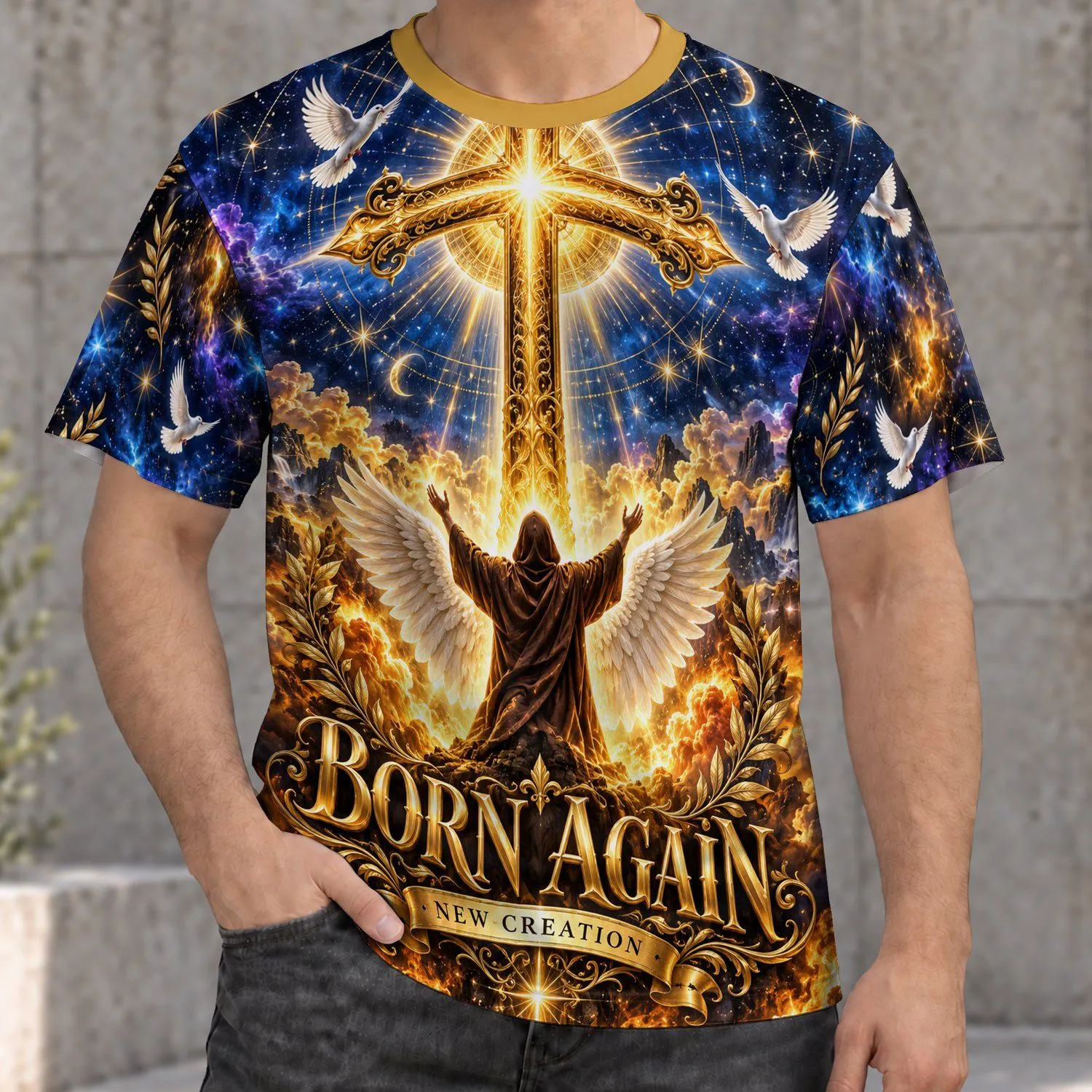 Golden Cross And Radiant Renewal For Worship, Prayer And Everyday Faith All-over Print Unisex T-shirt - 1