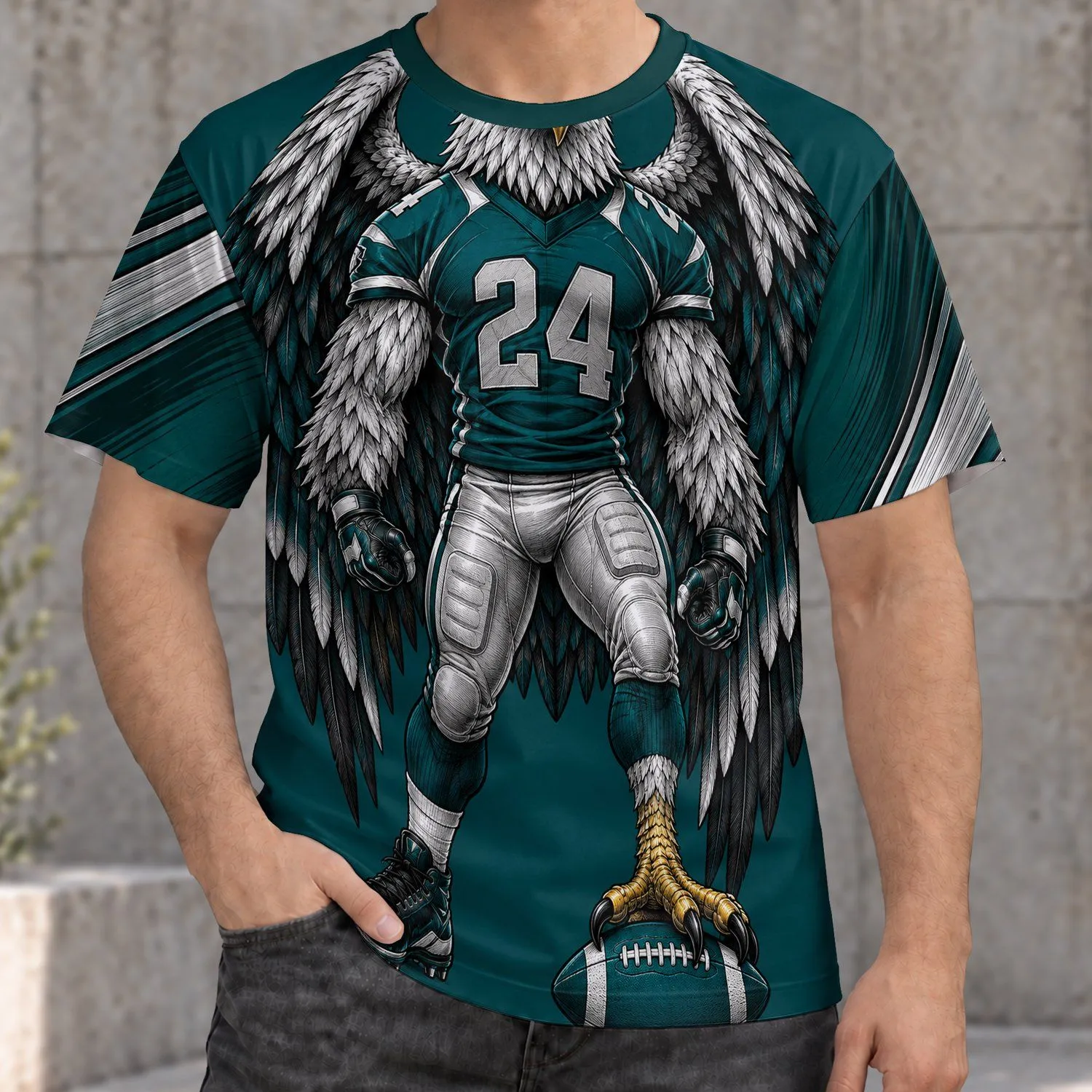 Muscular Eagle Football Player for Game Day Parties and Everyday Sports Fans Wear All-over Print Unisex T-shirt - 1