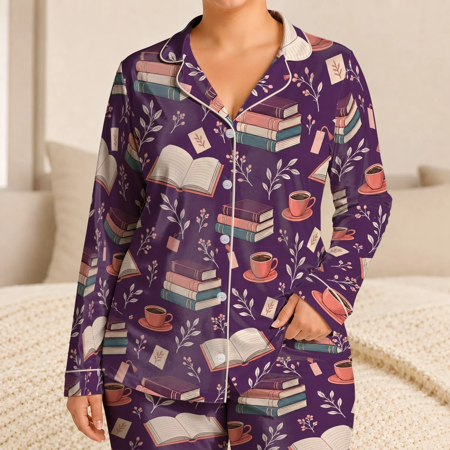 Books And Coffee For Cozy Reading Mornings And Relaxed Evenings At Home Satin Pajamas Set - 1