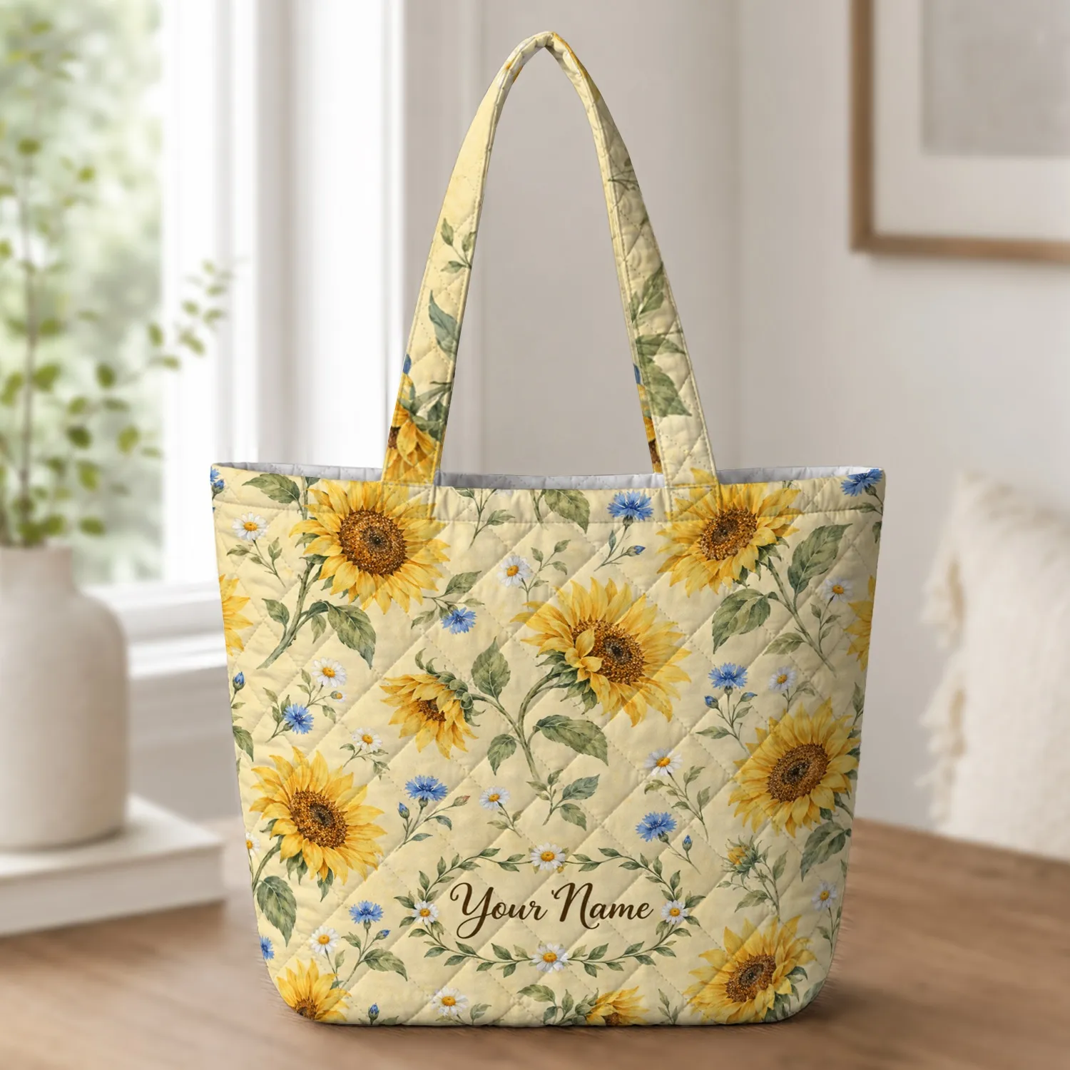 Golden Sunflower Blooms for Summer Birthdays, Garden Days, and Gifts for Garden Moms Quilted Tote Bag - 1