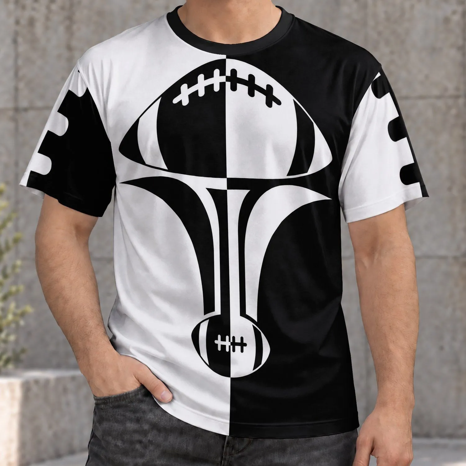 Bold Monochrome Football Emblem for Game Day Style and Weekend Tailgating Fans Wear All-over Print Unisex T-shirt - 1