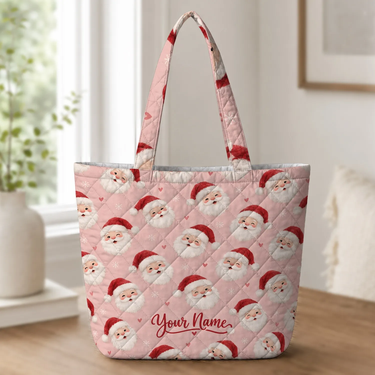 Santa Face Christmas Cheer For Festive Family Gatherings And Winter Gift Giving Quilted Tote Bag - 1