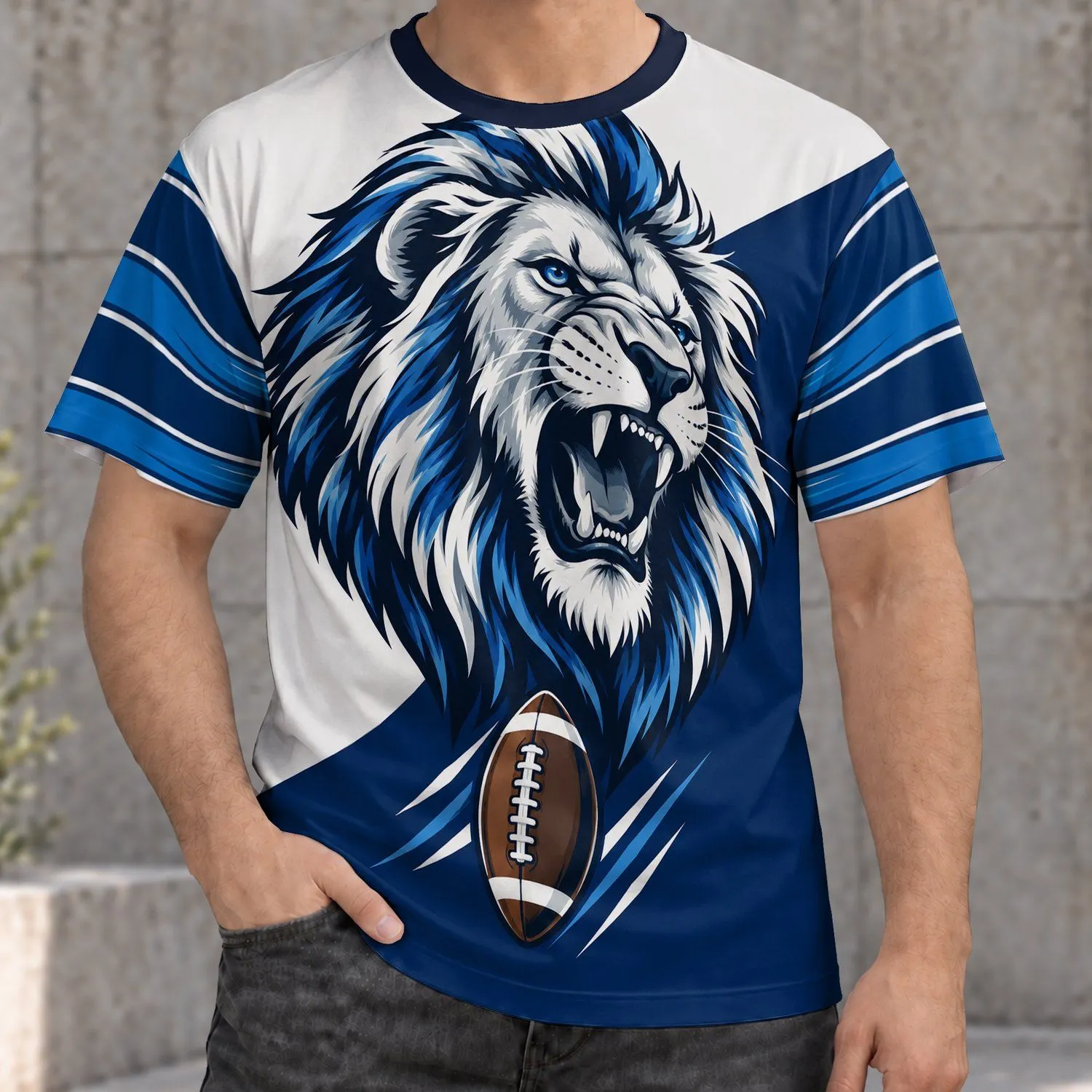 Roaring Lion Mascot and Football Details for Game Day and Casual Fan Wear All-over Print Unisex T-shirt - 1
