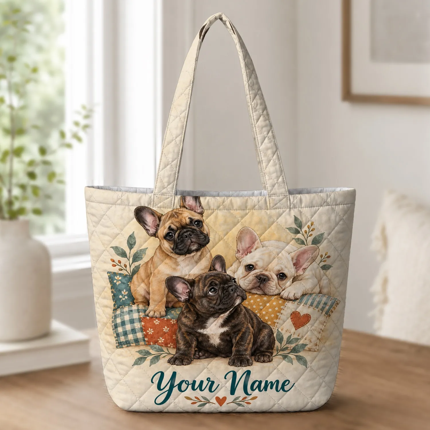 French Bulldog Puppy Trio for Dog Lover Gifts and Everyday Outings Quilted Tote Bag - 1