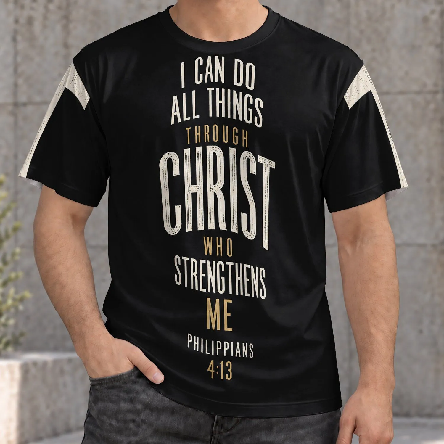 Philippians 4:13 Faith Scripture for Church, Prayer and Everyday Encouragement All-over Print Unisex T-shirt - 1