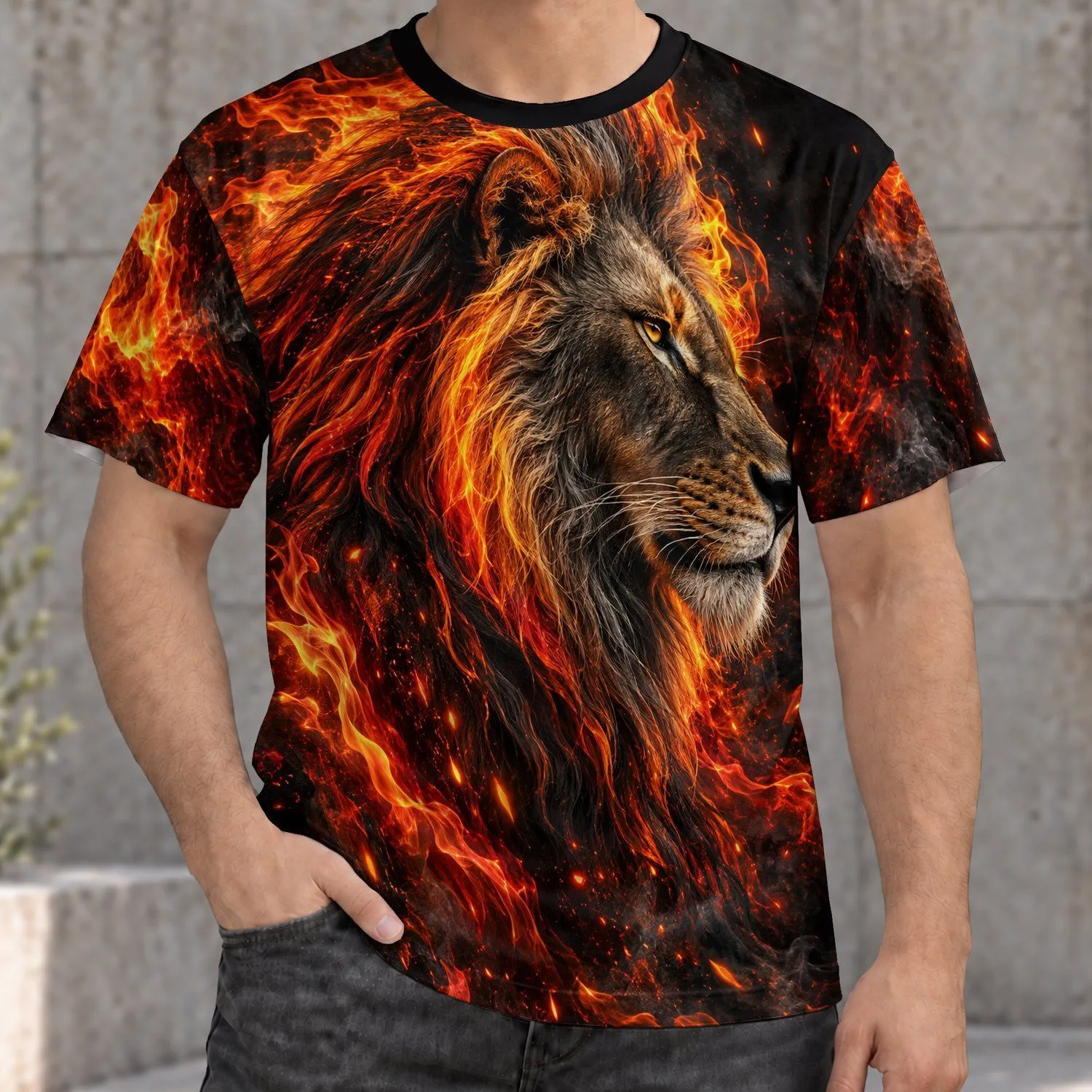 Fiery Lion Head with Ember Flames for Bold Everyday Wear and Relaxed Weekend Style All-over Print Unisex T-shirt - 1