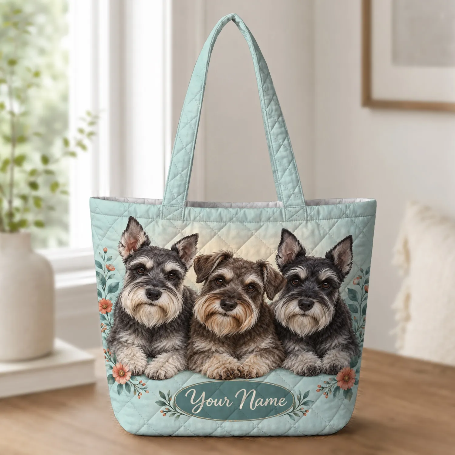 Three Schnauzer Friends for Dog Lovers, Everyday Errands and Thoughtful Gifts for Her Quilted Tote Bag - 1