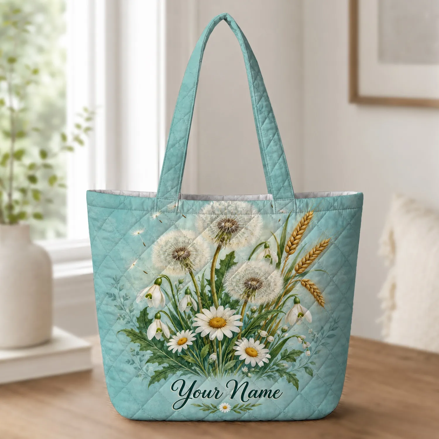 Dandelion and Wildflower Meadow for Springtime Garden Lovers and Nature Enthusiasts Quilted Tote Bag - 1