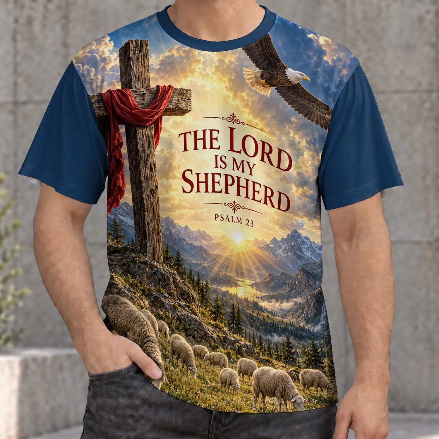 Bald Eagle Cross And Shepherd Valley For Faithful Everyday Wear And Christian Gifting All-over Print Unisex T-shirt - 1